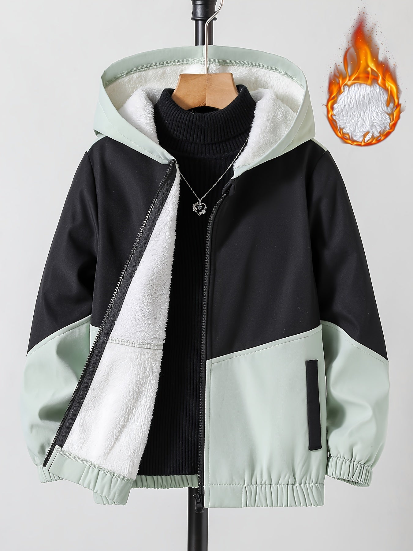 gbolsos Girls Chevron Color Block Hooded Fleece Lined Windbreaker Jacket For Teen Kids Autumn And Winter