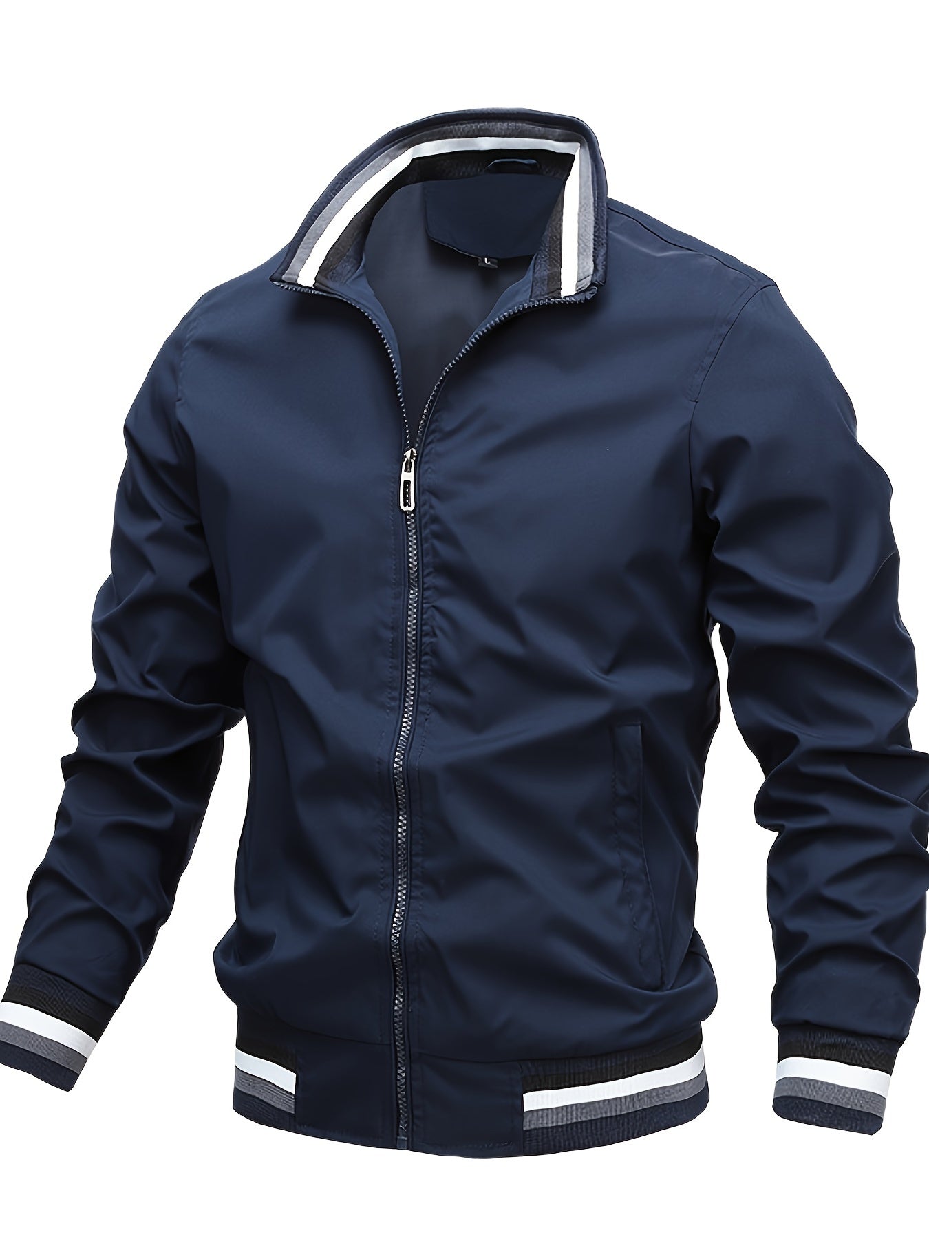 gbolsos Men's Casual Stand Collar Jacket Coat Regular Fit College Hipster Windbreaker For Spring Autumn