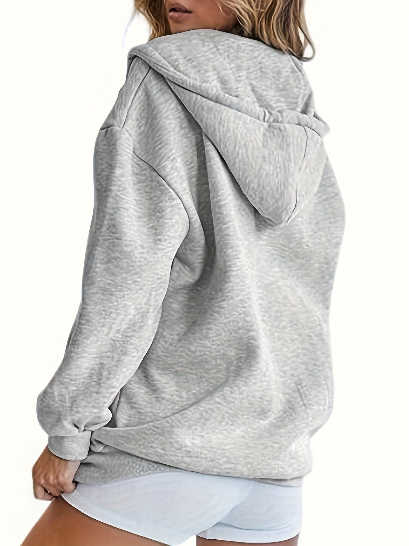 gbolsos Solid Zip Up Pocket Hoodie, Casual Long Sleeve Drawstring Hoodies Sweatshirt, Women's Clothing