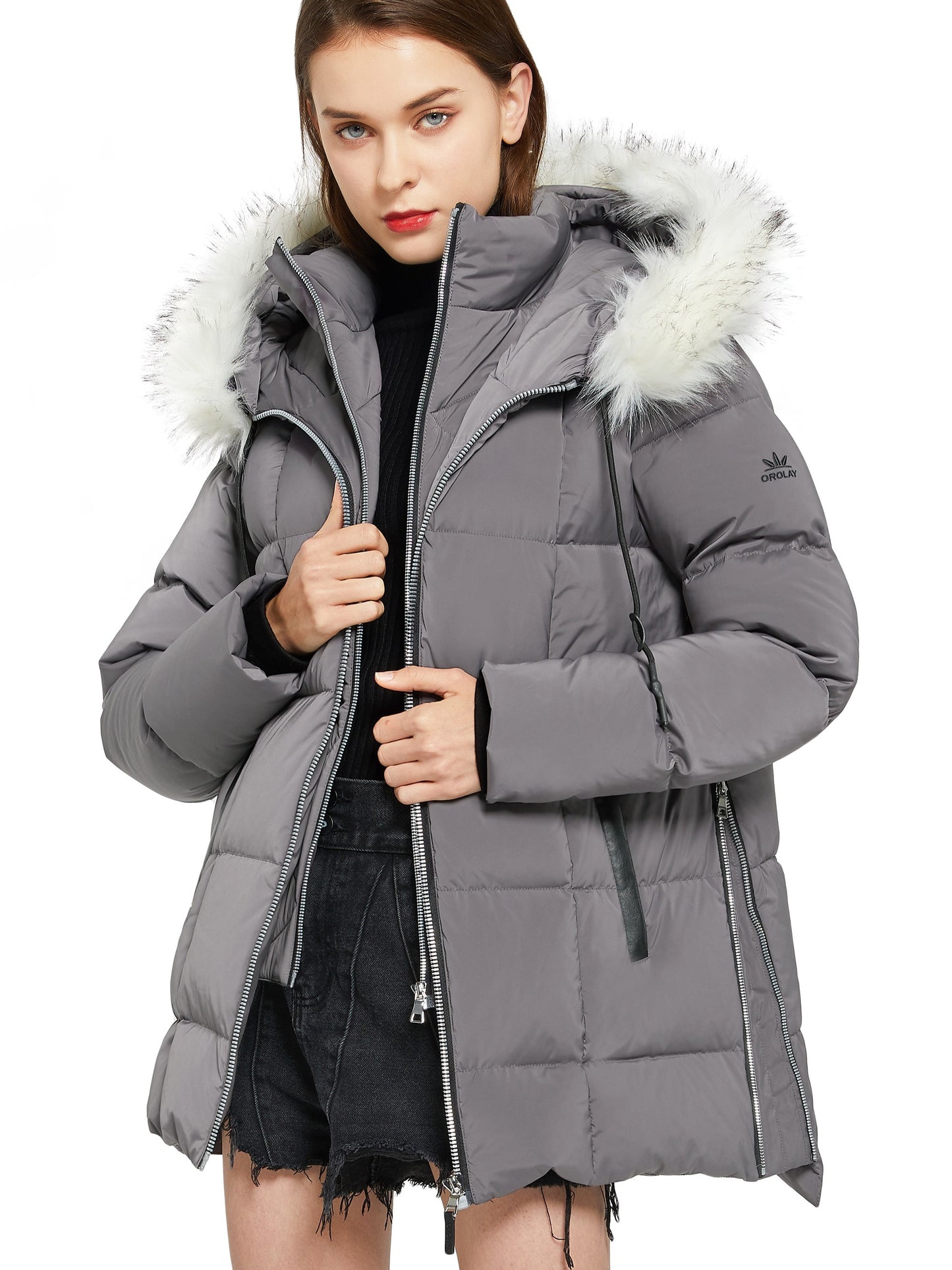 gbolsos Women's Winter Overcoat Jacket, Mid-Length Waist Solid Color Hooded Collar Padded Coats Top