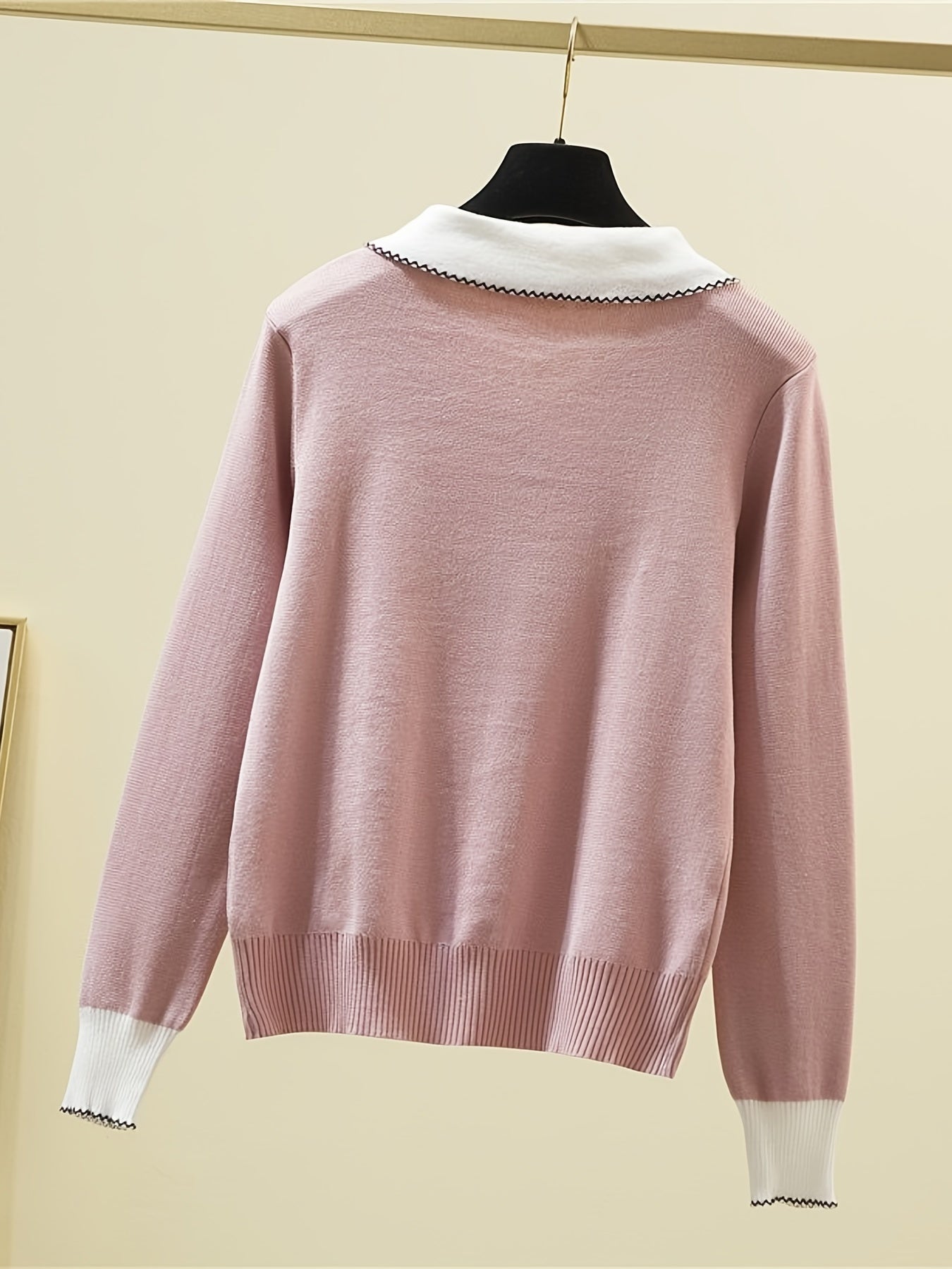 gbolsos Long Sleeve Shirt Collar Sweater, Spring & Fall Elegant Casual Warm Sweater, Women's Clothing