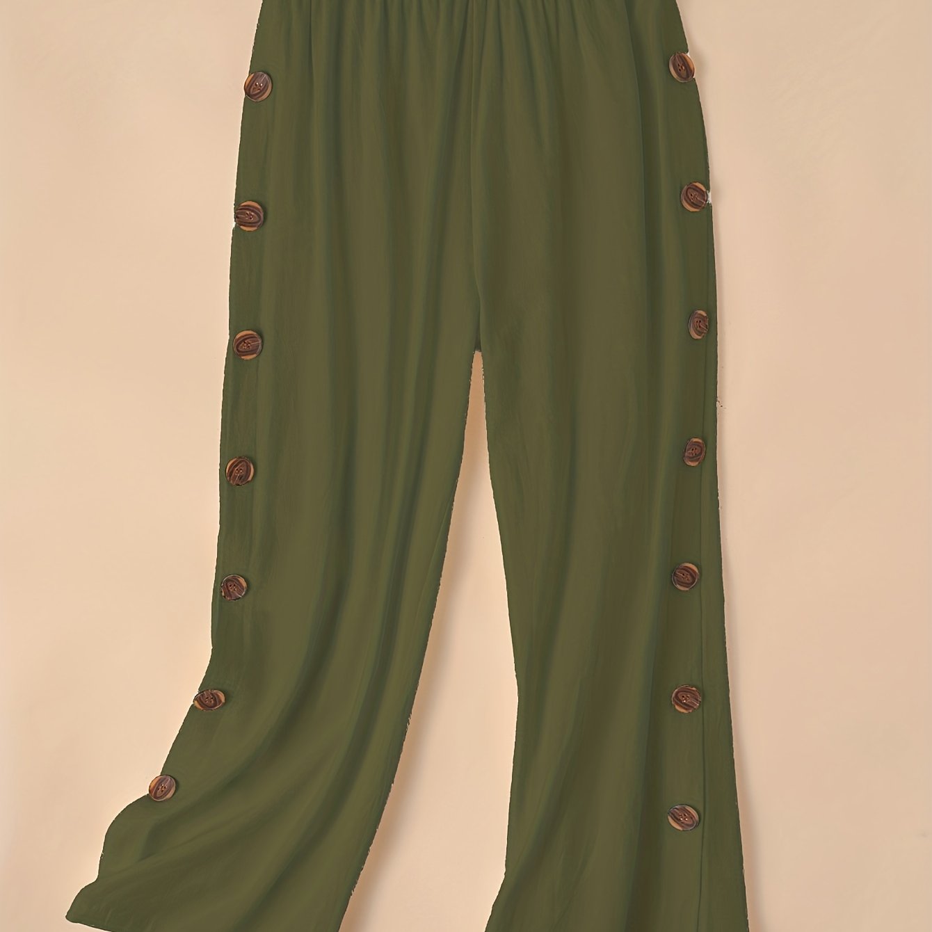 gbolsos Side Button Wide Leg Pants, Boho Casual Pants For Spring & Summer, Women's Clothing