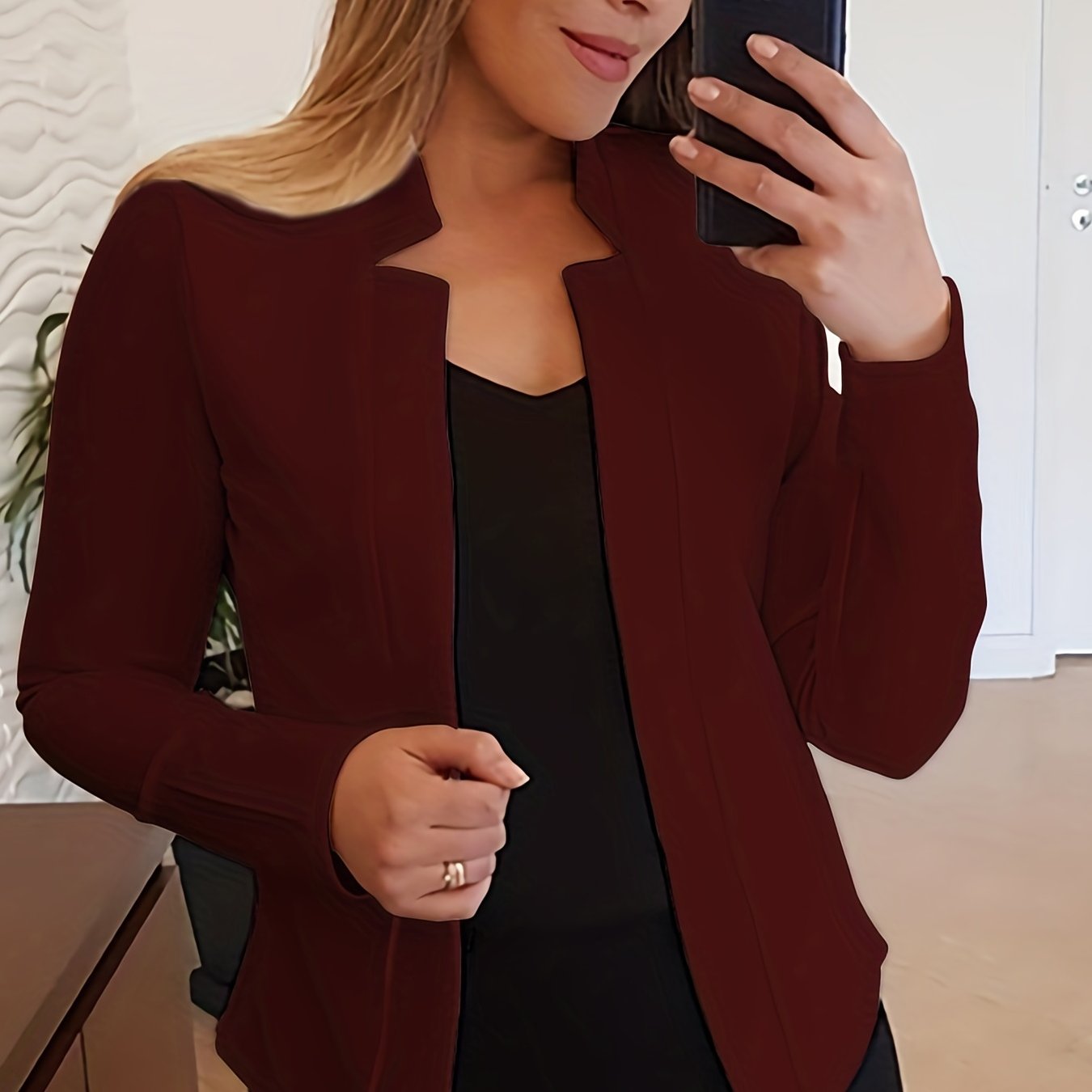 gbolsos Solid Split Open Front Blazer, Elegant Long Sleeve Blazer, Elegant & Stylish Tops For Office & Work, Women's Clothing