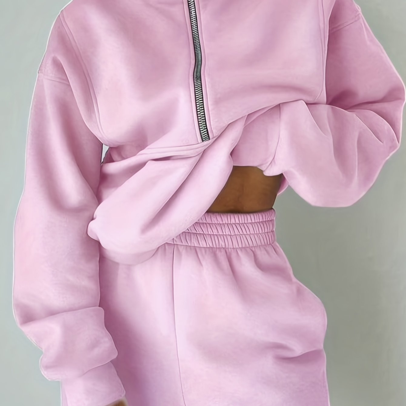 Casual Matching Two-piece Set, Zip Up Sweatshirt & Solid Sweatpants Outfits, Women's Clothing