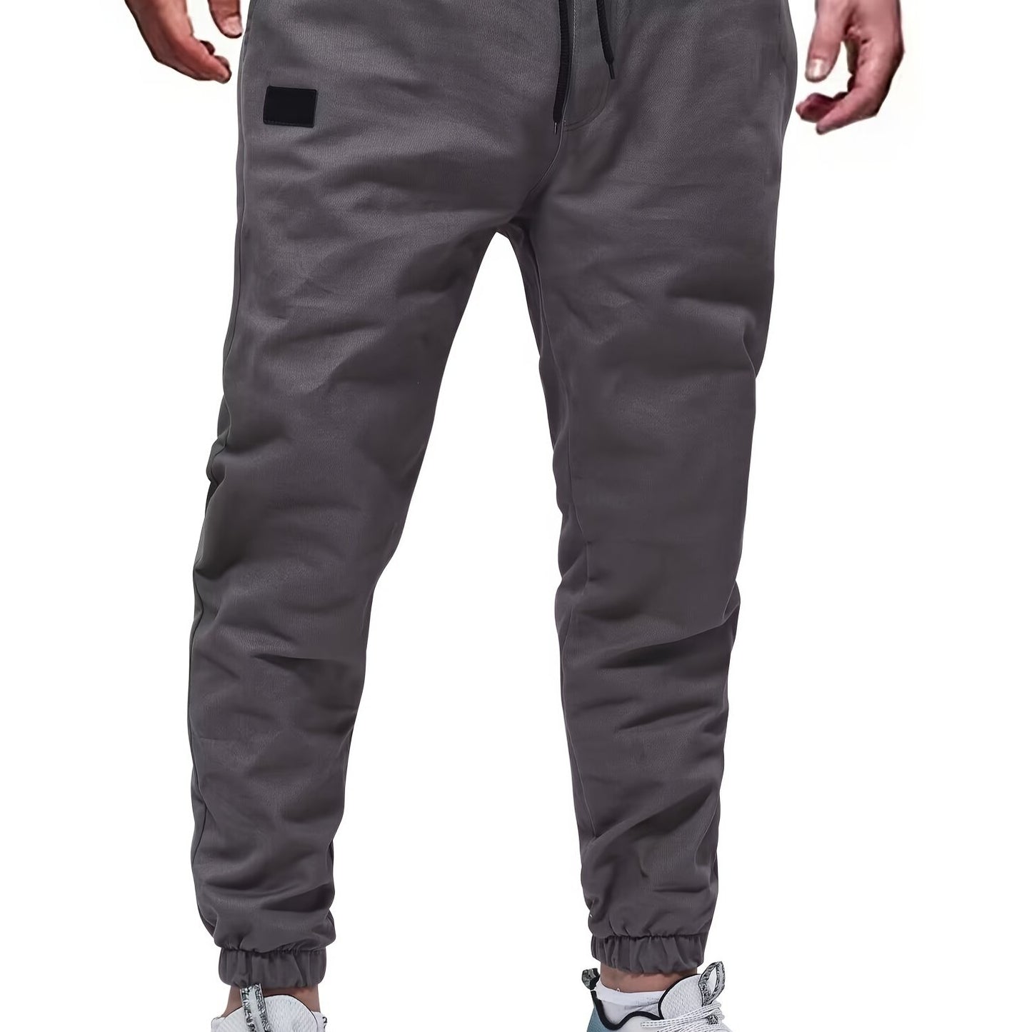 gbolsos Woven Cotton Blend Joggers, Men's Casual Solid Color Slightly Stretch Drawstring Pants For Spring Summer