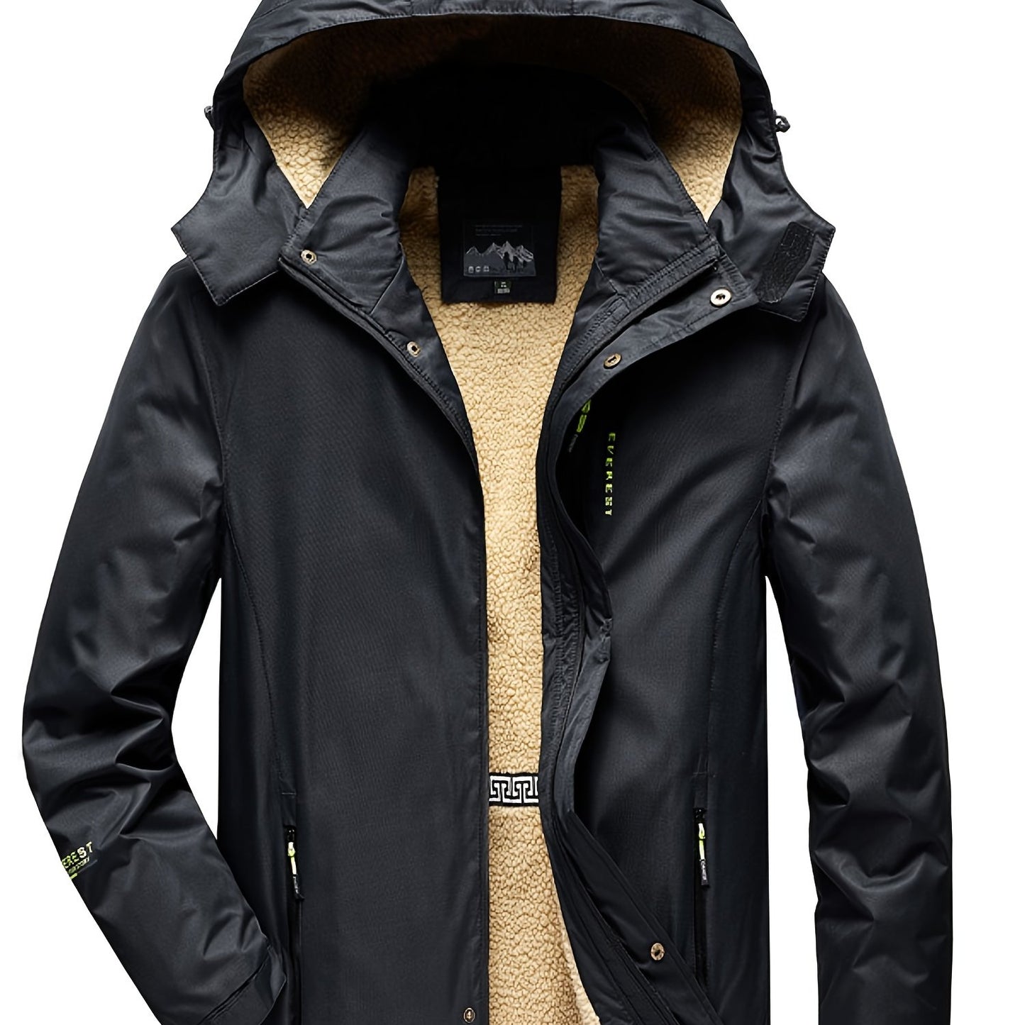 gbolsos Men's Trendy Fleece Hooded Jacket, Active Stand Collar Zip Up Hooded Coat For Fall Winter Outdoor