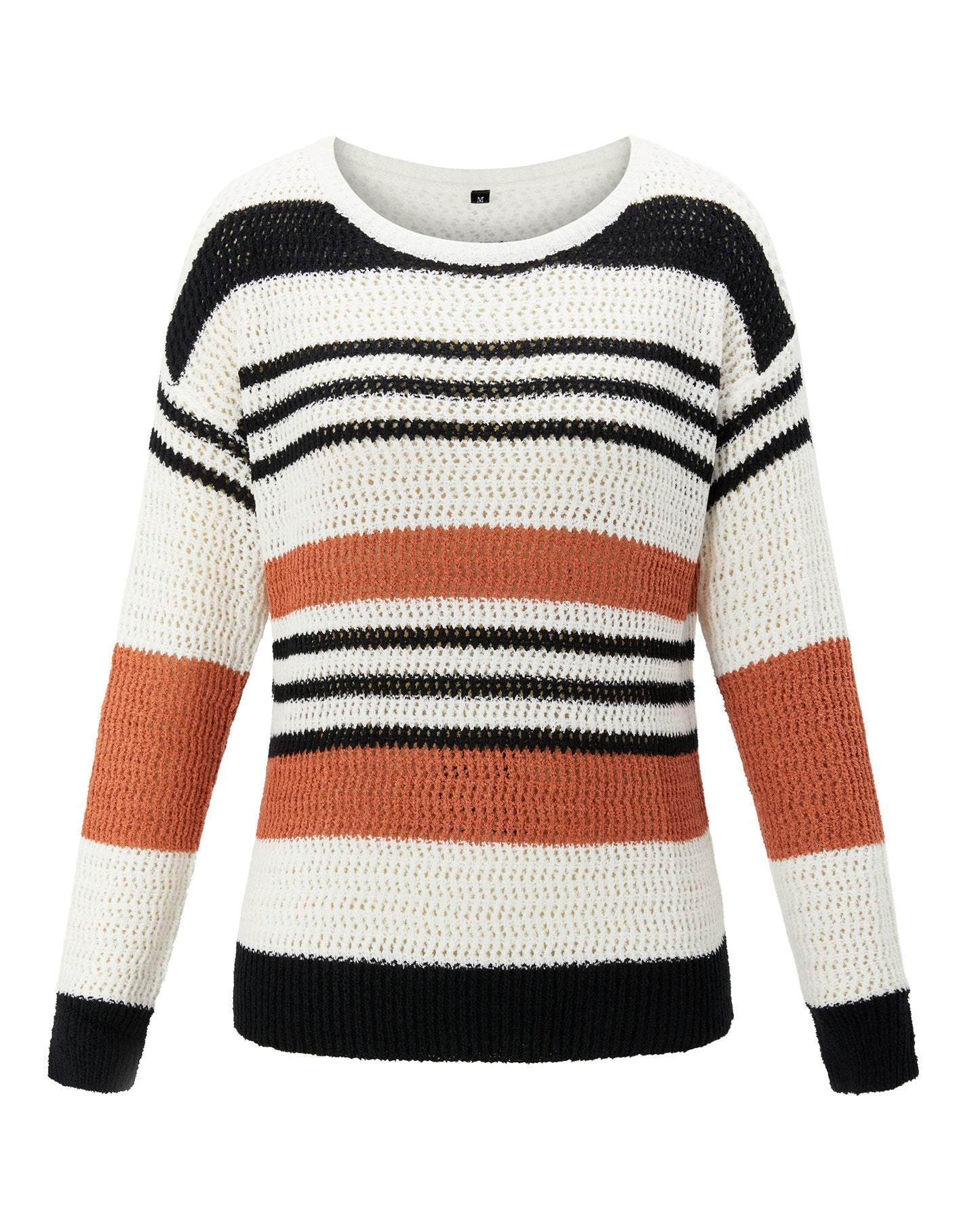 gbolsos Striped Crew Neck Sweater, Casual Drop Shoulder Long Sleeve Loose Fall Winter Knit Sweater, Women's Clothing