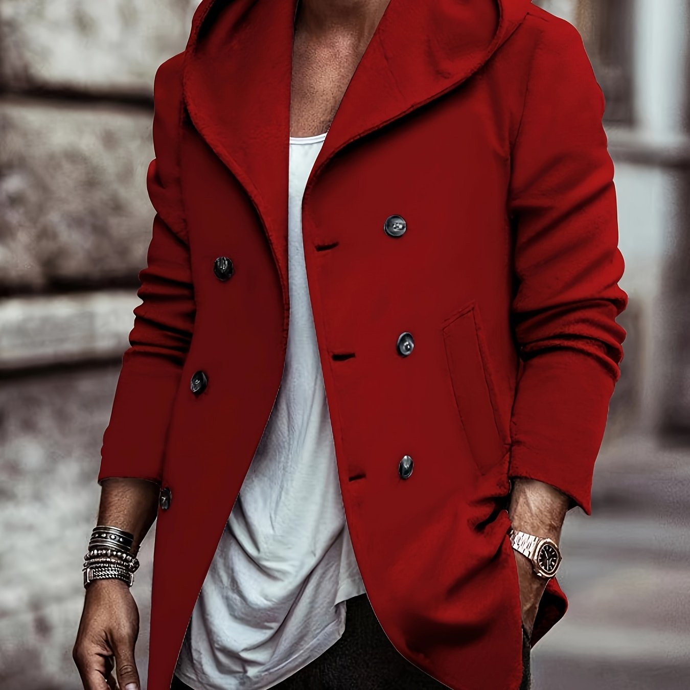 gbolsos Cotton Blend Men's Trendy Retro Hooded Long Sleeve Coat Windbreaker Stylish Long Overcoat For Autumn Winter