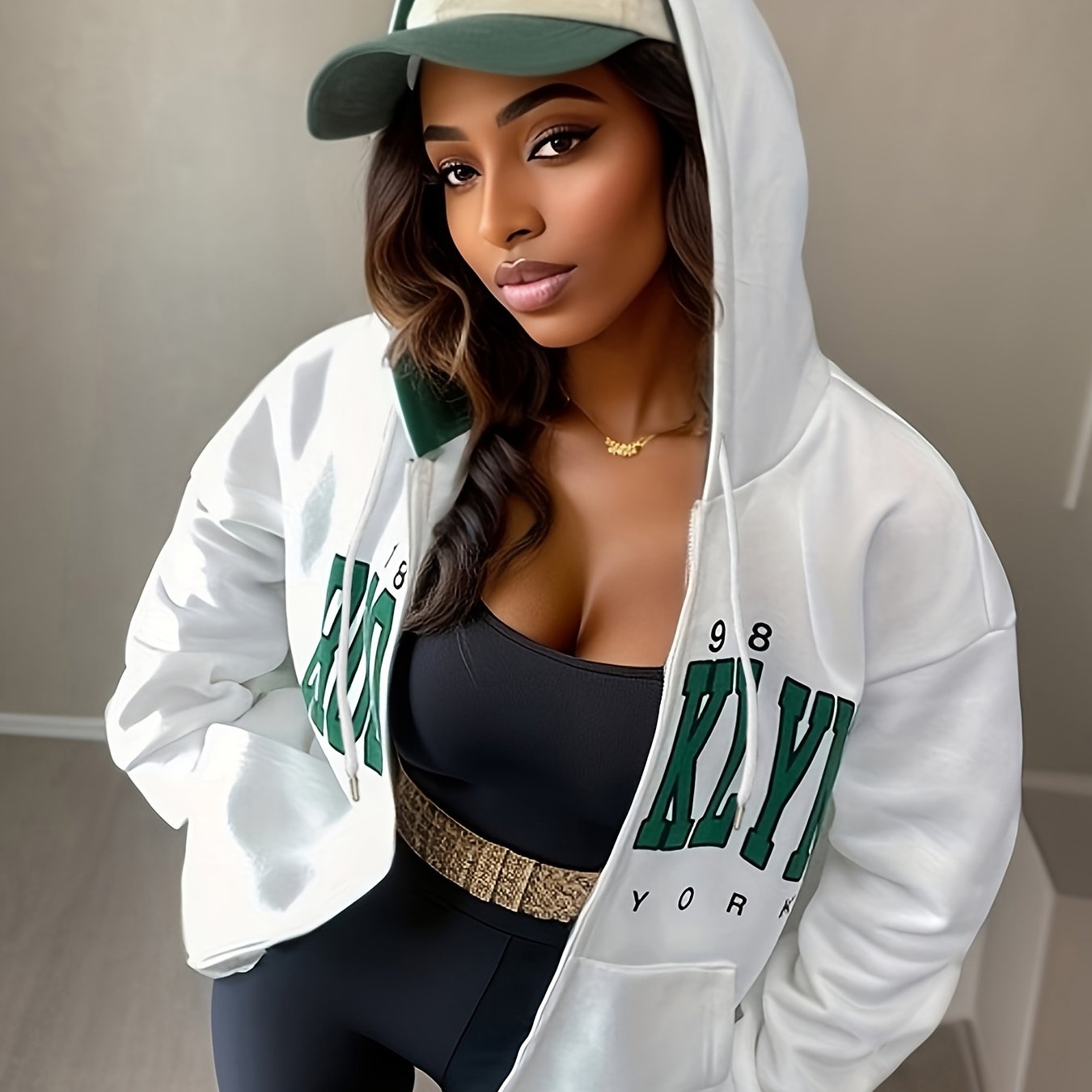 gbolsos Letter Print Zip Up Hoodie, Casual Long Sleeve Hoodies Sweatshirt, Women's Clothing