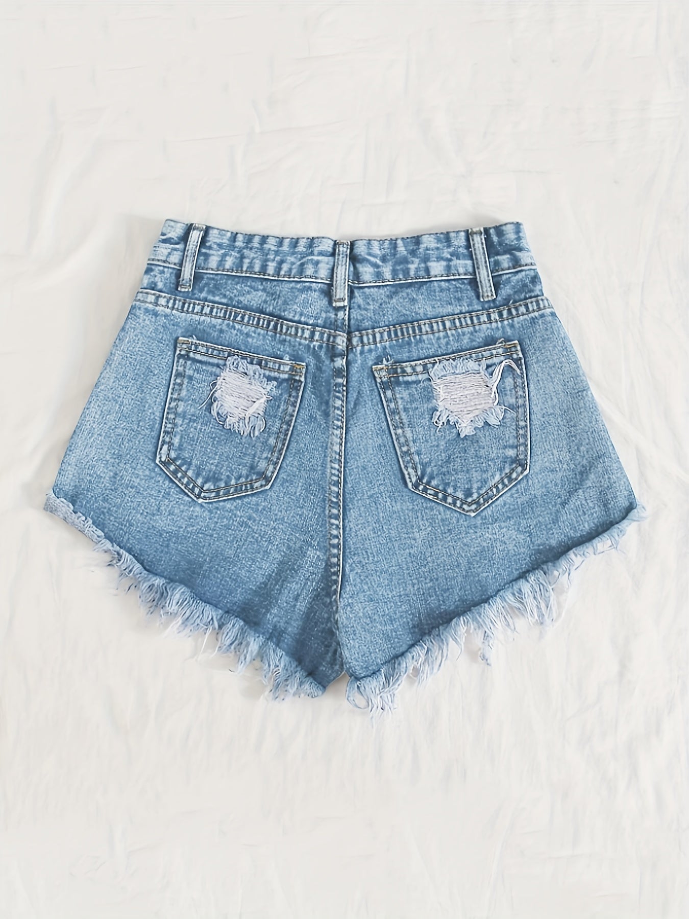 gbolsosRipped Frayed Hem Distressed Shorts, Slash Pockets Zipper Button Closure High Rise Denim Pants, Classic Street Casual Style, Women's Denim Jeans & Clothing
