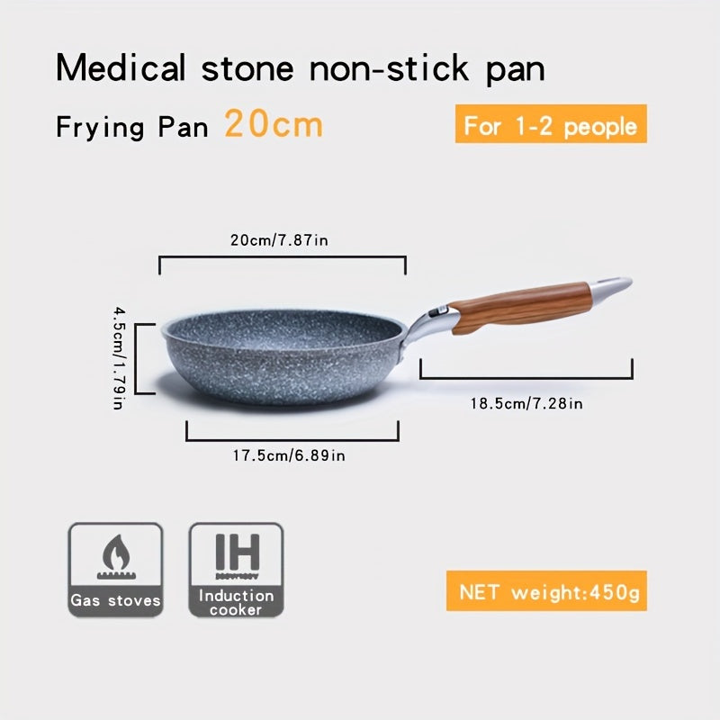 1pc Premium Maifan Stone Non-Stick Flat Bottom Frying Pan - Multi-Purpose Cooking Pot for Milk, Soup, and Household Use - Electromagnetic Stove Universal, Durable, Easy to Clean, and Heat-Resistant