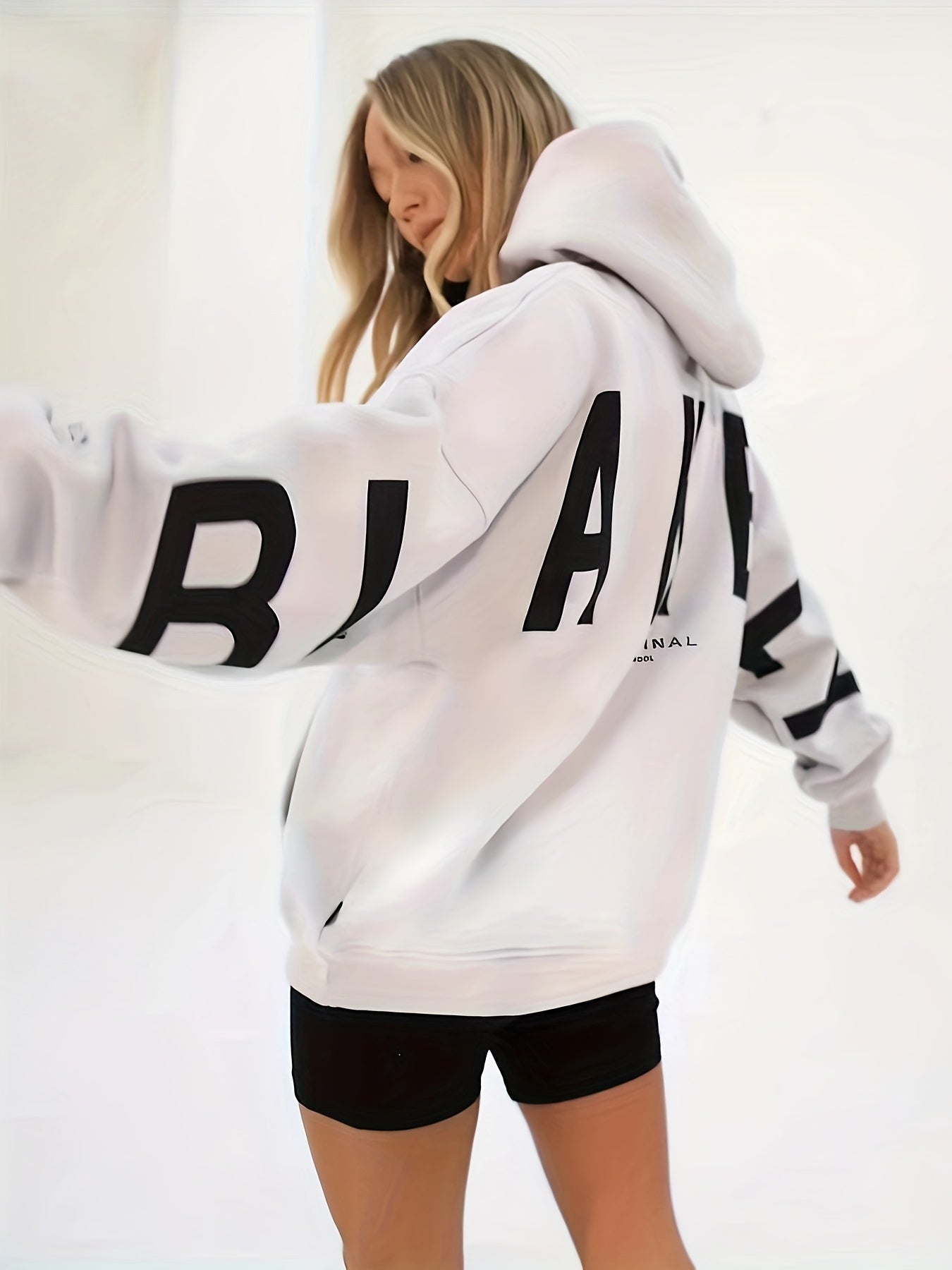 gbolsos Letter Print Loose Hoodie, Casual Long Sleeve Pocket Thick Sweatshirt, Women's Clothing