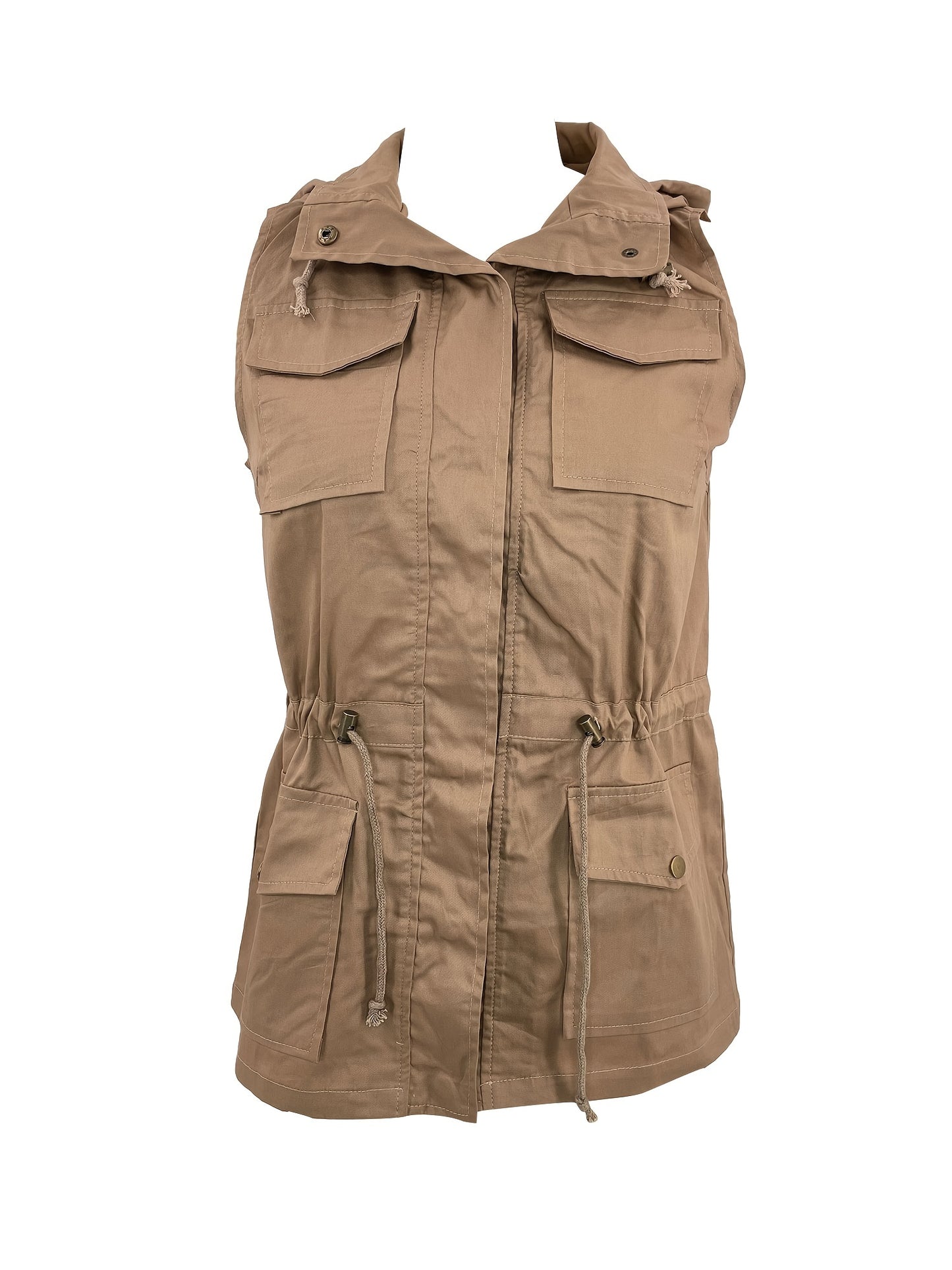 gbolsos Women's Solid Color Sleeveless Drawstring Hooded Jacket, Casual Fall Winter Coat, Women's Clothing