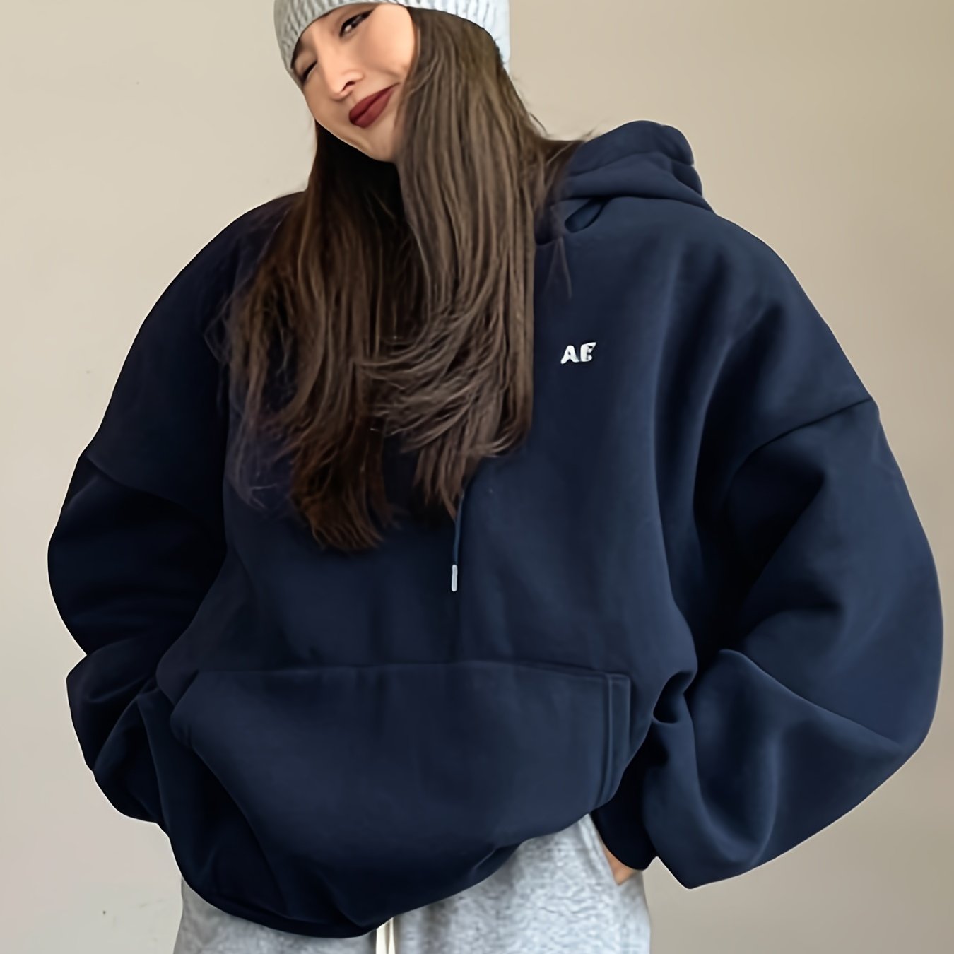 gbolsos Letter Print Drawstring Hoodie, Casual Long Sleeve Kangaroo Pocket Hoodie Sweatshirt, Women's Clothing