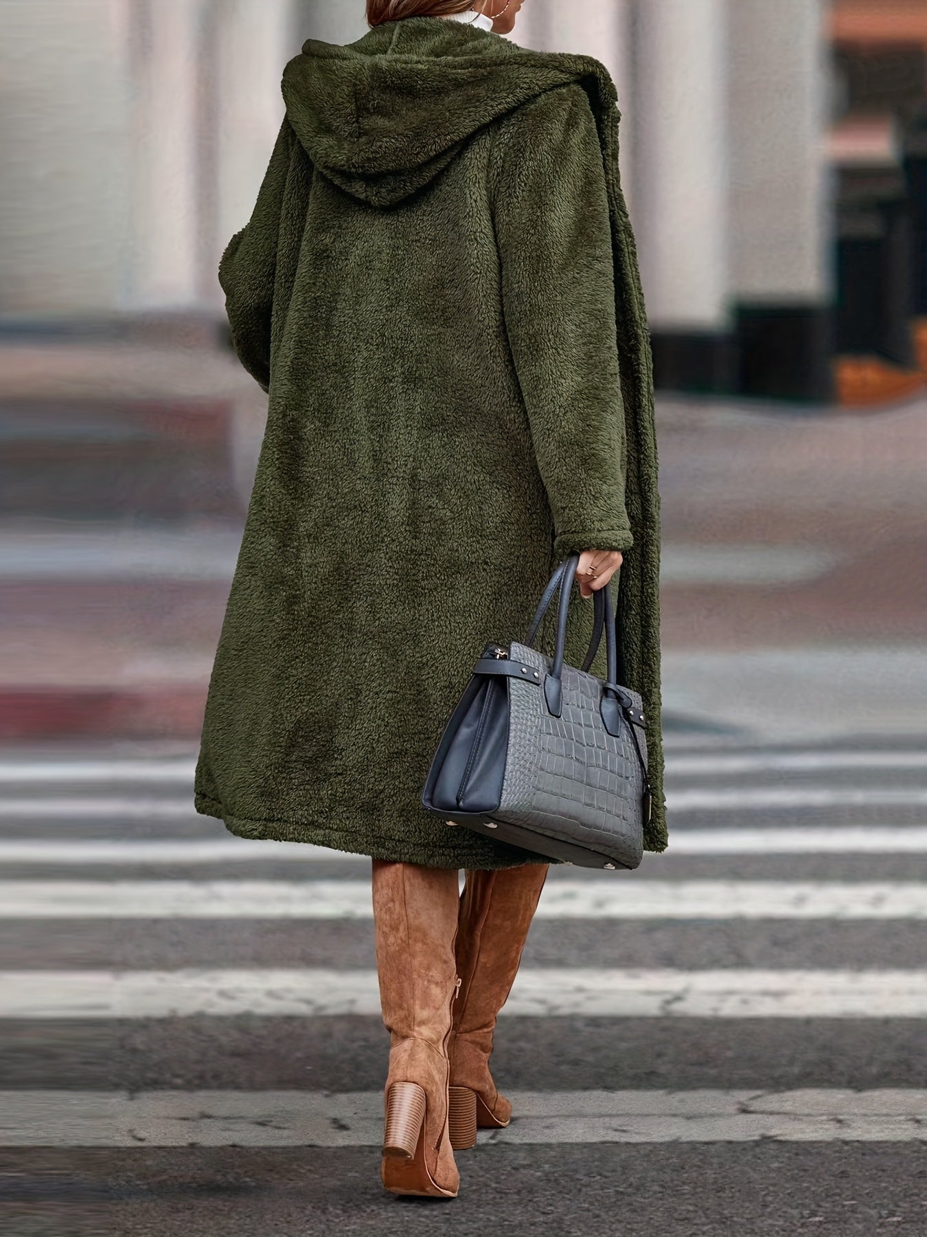 gbolsos Hooded Teddy Coat, Casual Long Length Winter Warm Outerwear, Women's Clothing