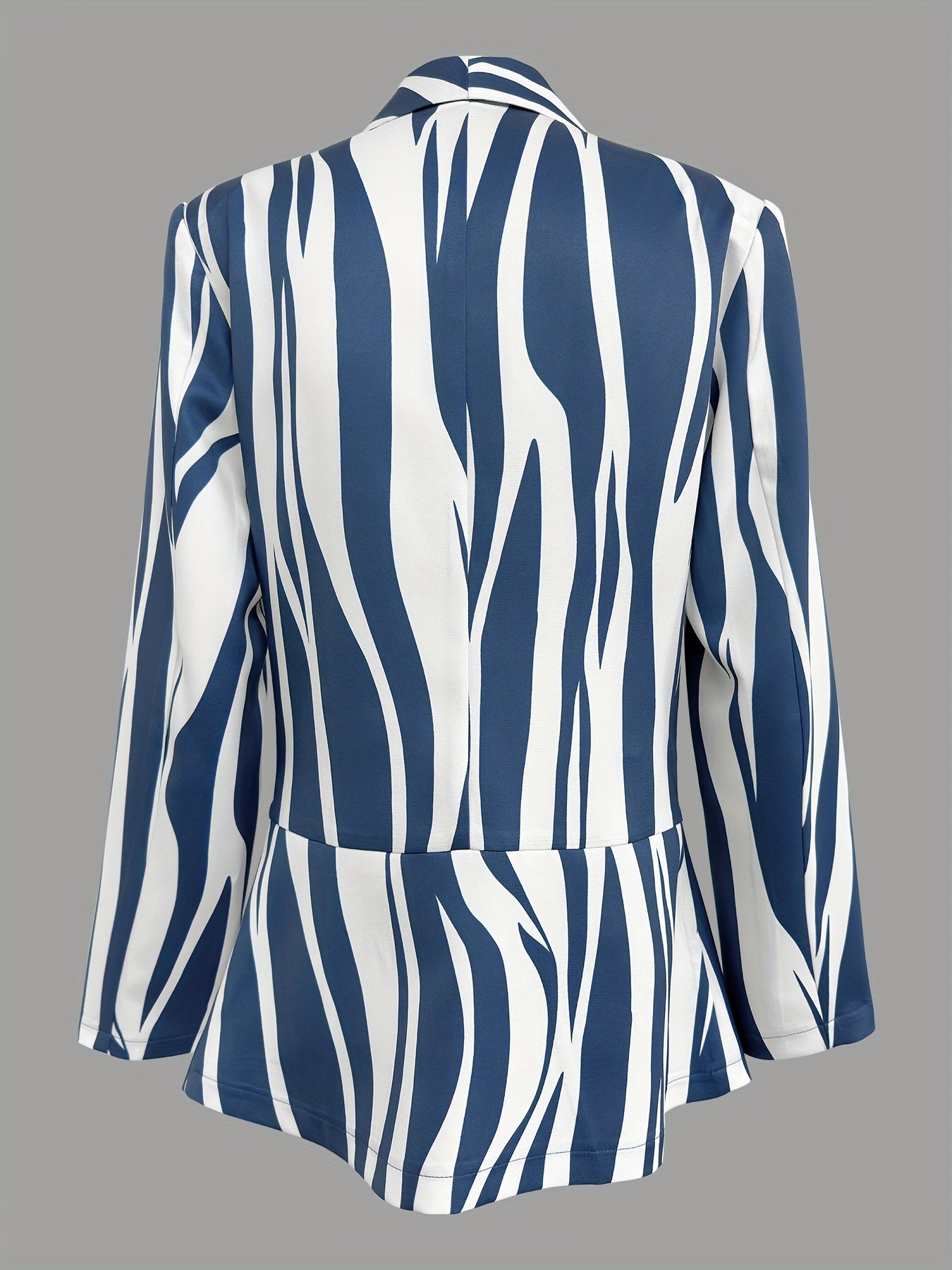 gbolsosDenim Print Double Breasted Lapel Neck Blazer, Casual Long Sleeve Blazer For Office & Work, Women's Clothing