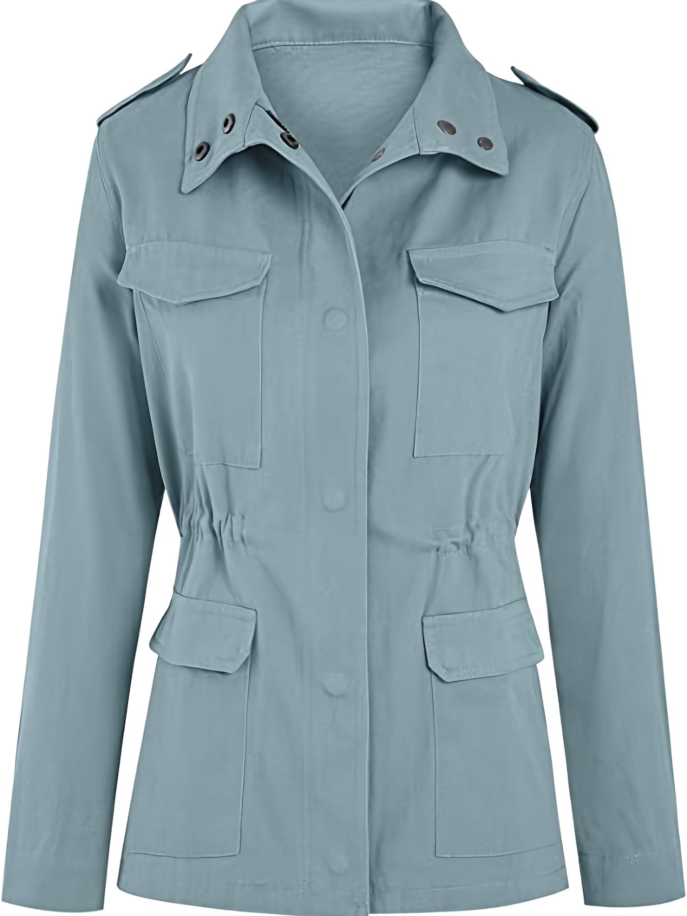 gbolsos Solid Stand Collar Long Sleeve Pockets Jacket, Winter Warm Zipper Button Casual Outerwear, Women's Clothing