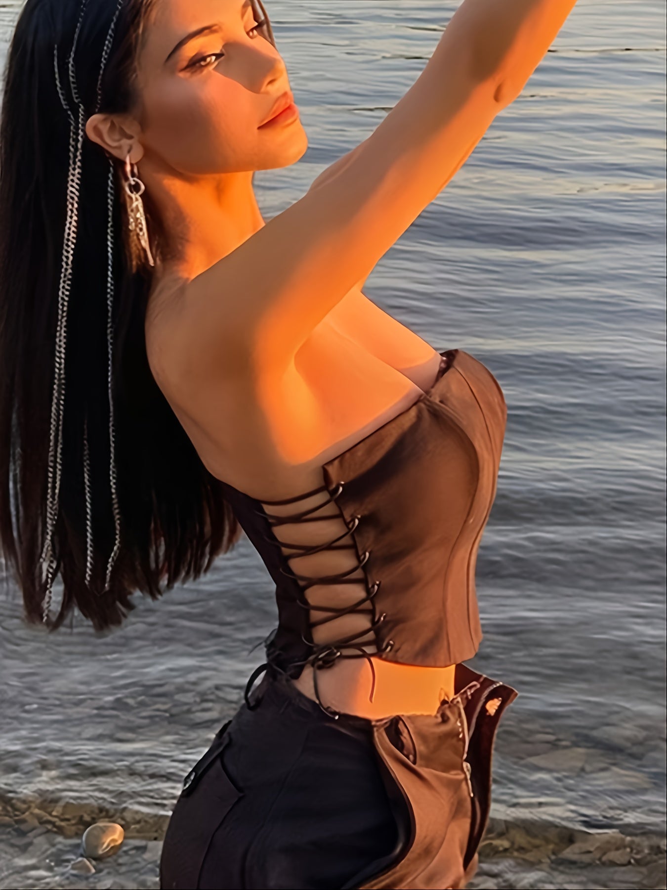 Solid Cut Out Sexy Tanks & Camis Corset Tops, Off Shoulder Camisole Backless Sexy Small Sling Tank Tops, Women's Clothing