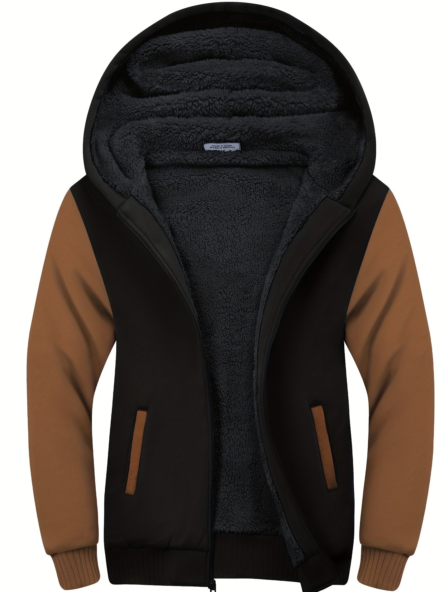 gbolsos Men's Contrast Colors Trendy And Versatile Zipper Hoodies Drawstring Fleece Long Sleeve Jacket, Suitable For Autumn And Winter, Suitable For Outdoor Sports