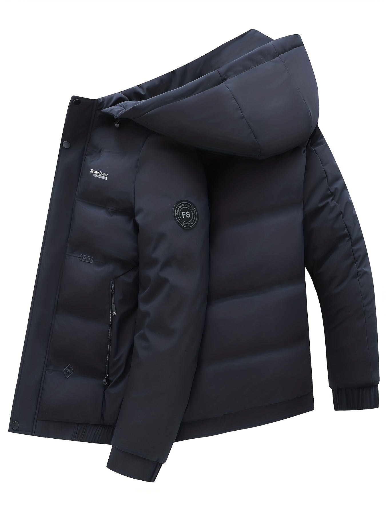 gbolsos Men's Classic Design Padded Hooded Jacket, Men Casual Padded Coat Windbreaker Zipper Pocket Stand Collar For Men Winter