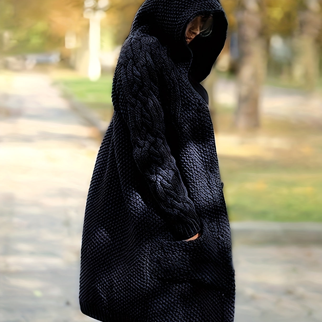 Solid Button Front Hooded Cardigan, Casual Long Sleeve Sweater For Fall & Winter, Women's Clothing