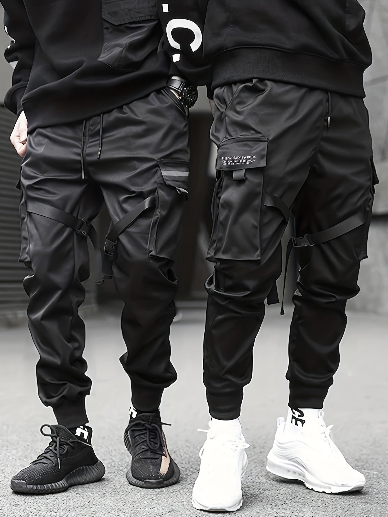 gbolsos Classic Design Multi Flap Pockets Cargo Pants,Men's Loose Fit Drawstring Kpop Cargo Pants, For Skateboarding, Street, Outdoor Camping