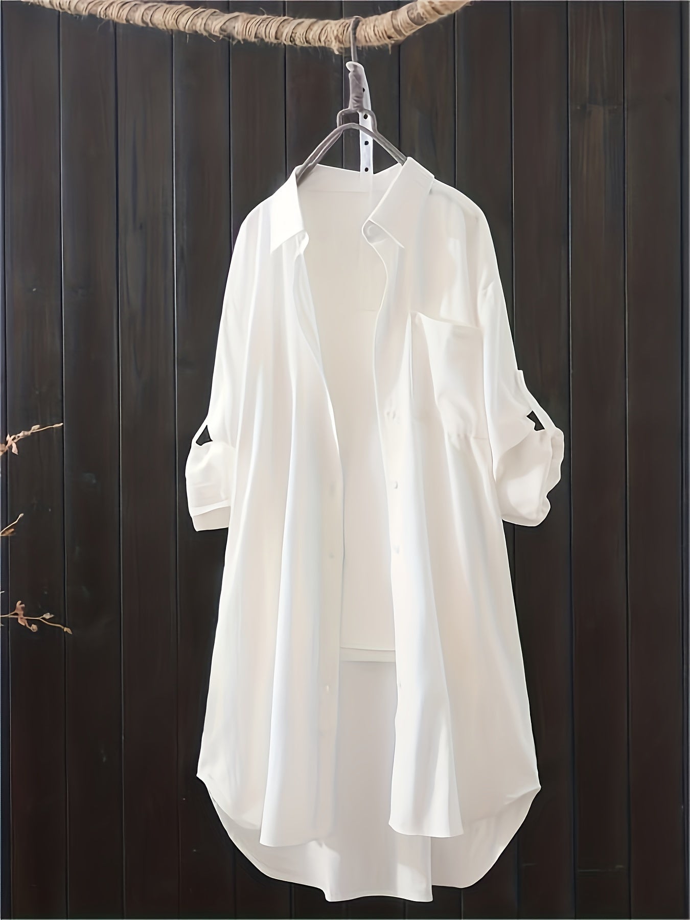 gbolsos Solid Patched Pocket Simple Shirt, Versatile Long Sleeve Button Front Shirt, Women's Clothing