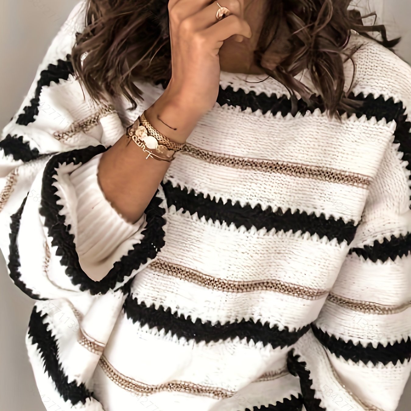 gbolsos Striped Pattern Crew Neck Knitted Top, Casual Long Sleeve Pullover Sweater For Fall & Winter, Women's Clothing