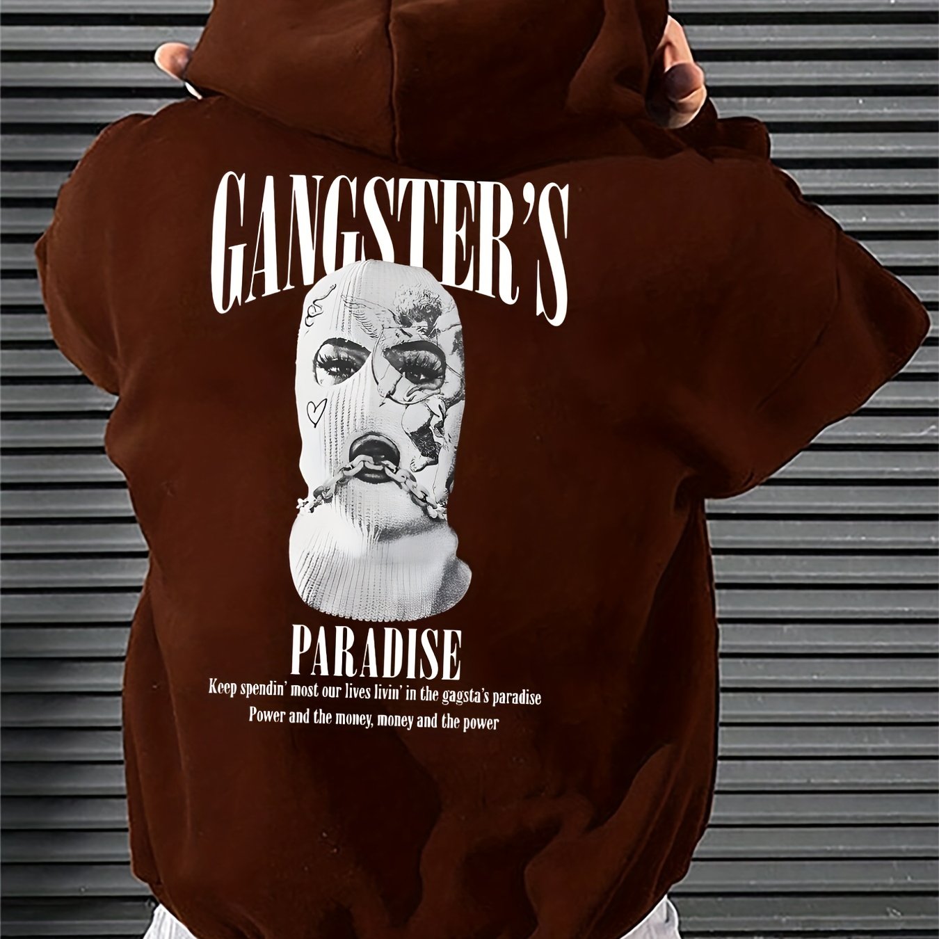 gbolsos Men's Stylish Paradise Print Hoodie, Active Slightly Stretch Breathable Hooded Sweatshirt For Outdoor Fall Winter