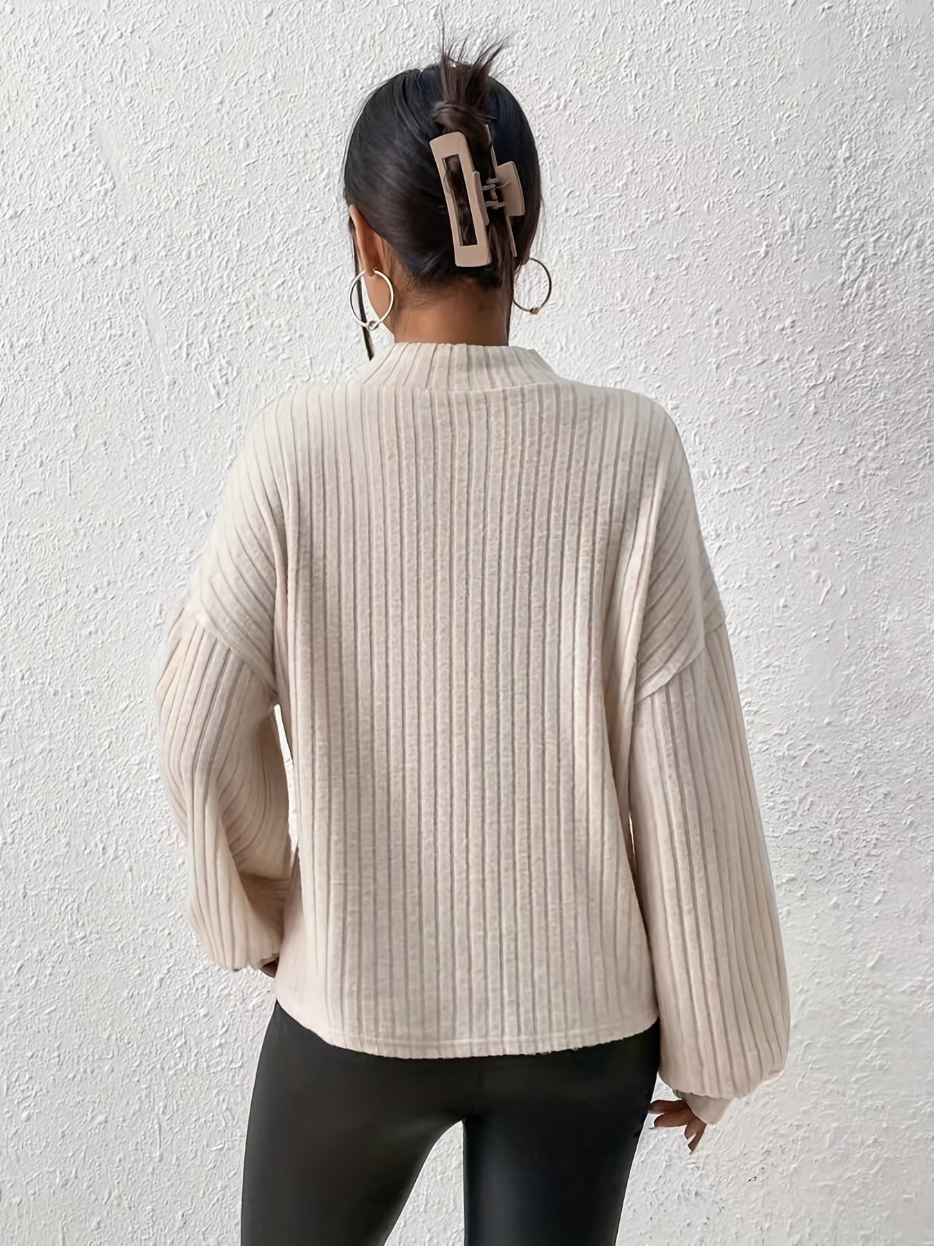 Ribbed Knit Crew Neck Sweater, Casual Long Sleeve Sweater For Fall & Winter, Women's Clothing