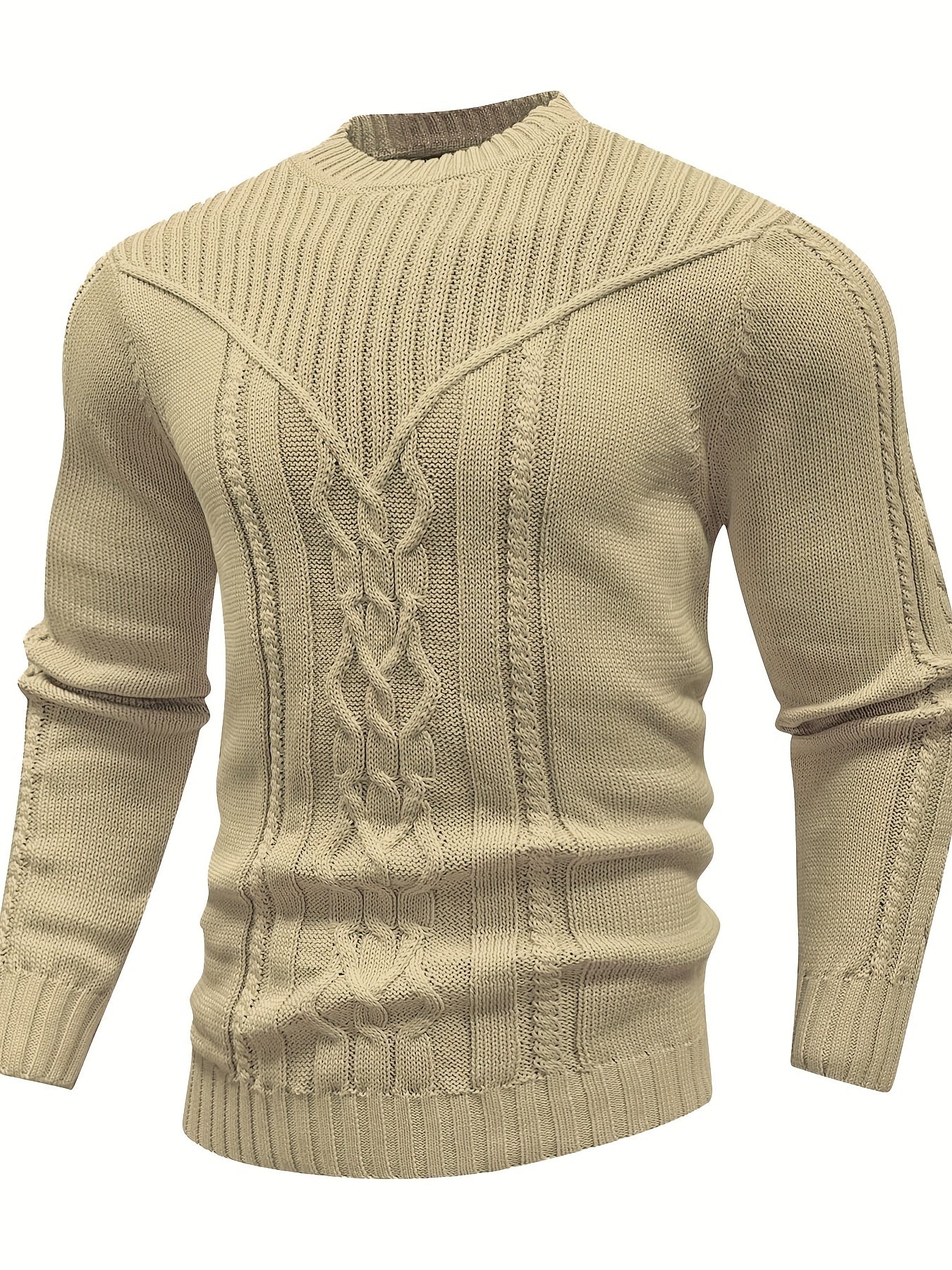 gbolsos Fashionable Men's Solid Color Knit Sweater Plus Size Male's Pullover Sweater For Autumn And Winter, Leisurewear For Big And Tall Guys