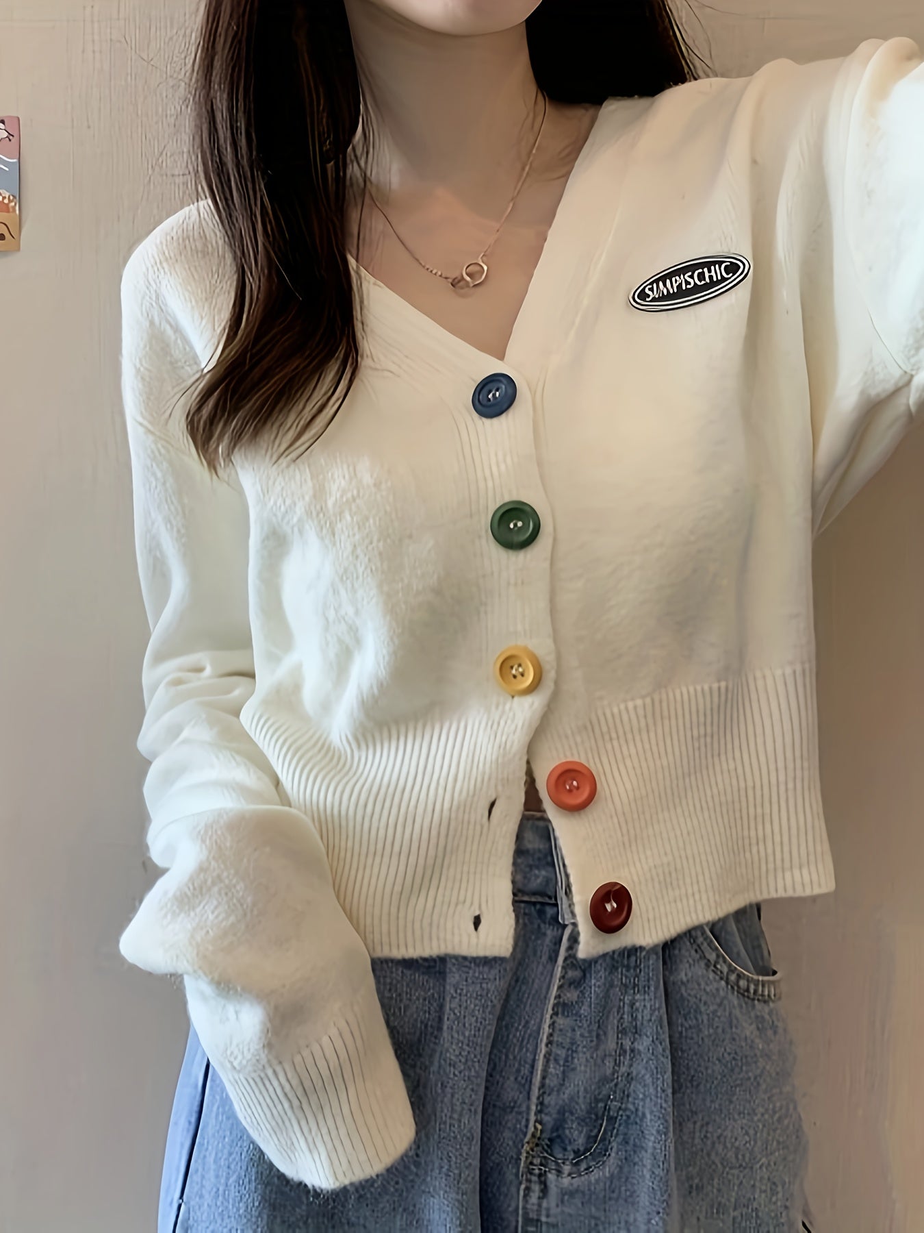 gbolsos Solid Colorful Buttons Cardigan, Casual Long Sleeve Drop Shoulder Outwear, Women's Clothing