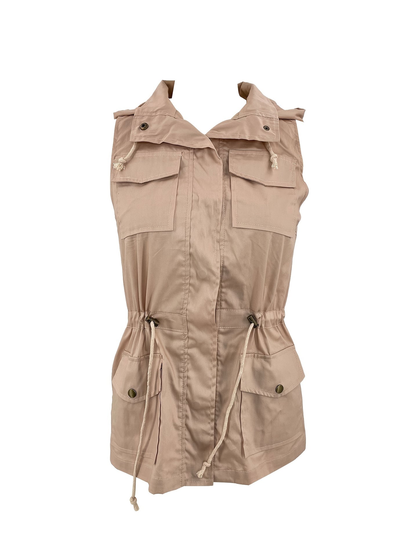 gbolsos Women's Solid Color Sleeveless Drawstring Hooded Jacket, Casual Fall Winter Coat, Women's Clothing