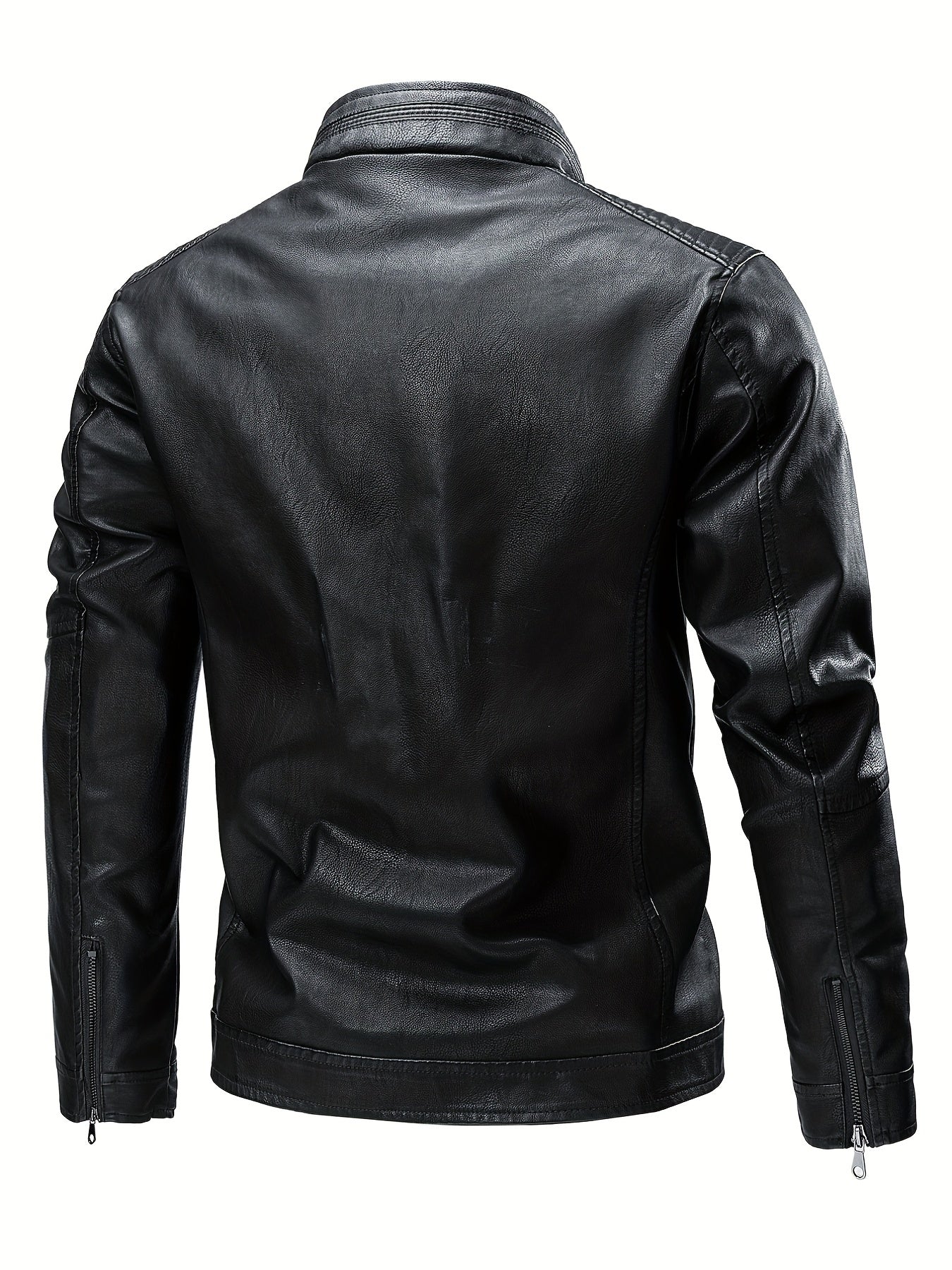 gbolsos Vintage PU Leather Jacket, Men's Casual Zip Up Stand Collar Faux Leather Jacket For Spring Fall Outdoor