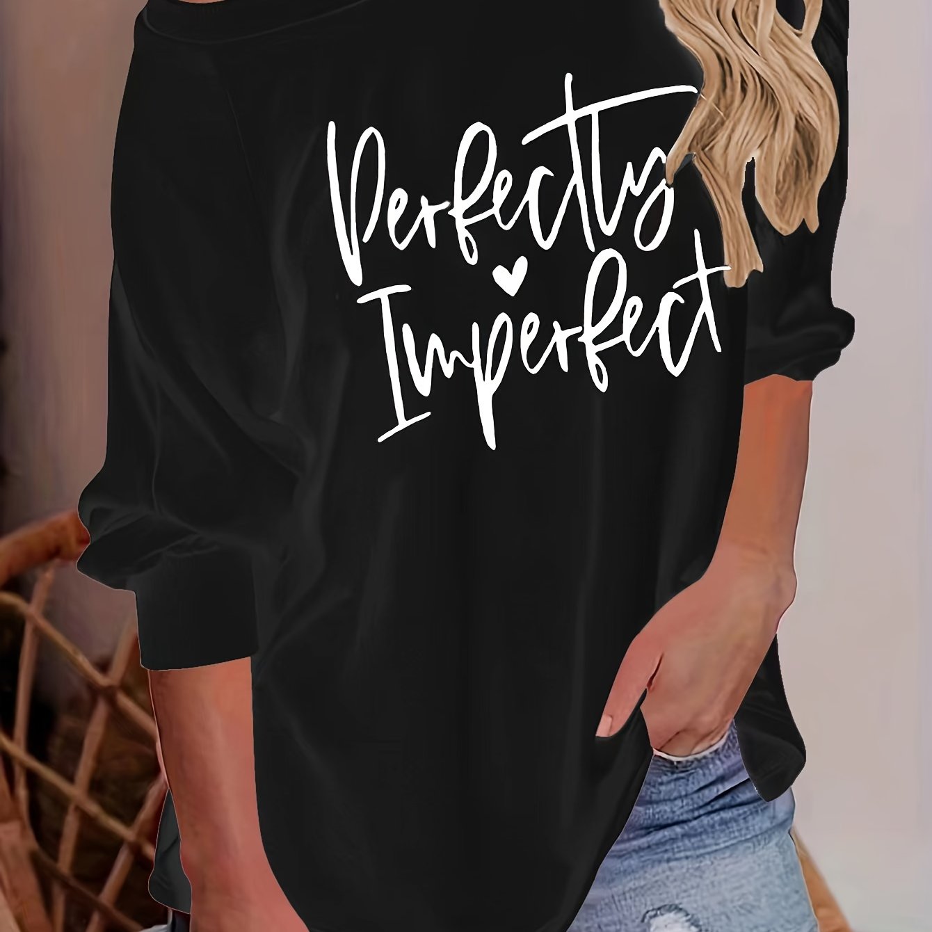 kkboxly Letter Print Raglan Long Sleeve T-Shirt, Casual Crew Neck T-Shirt For Spring & Fall, Women's Clothing