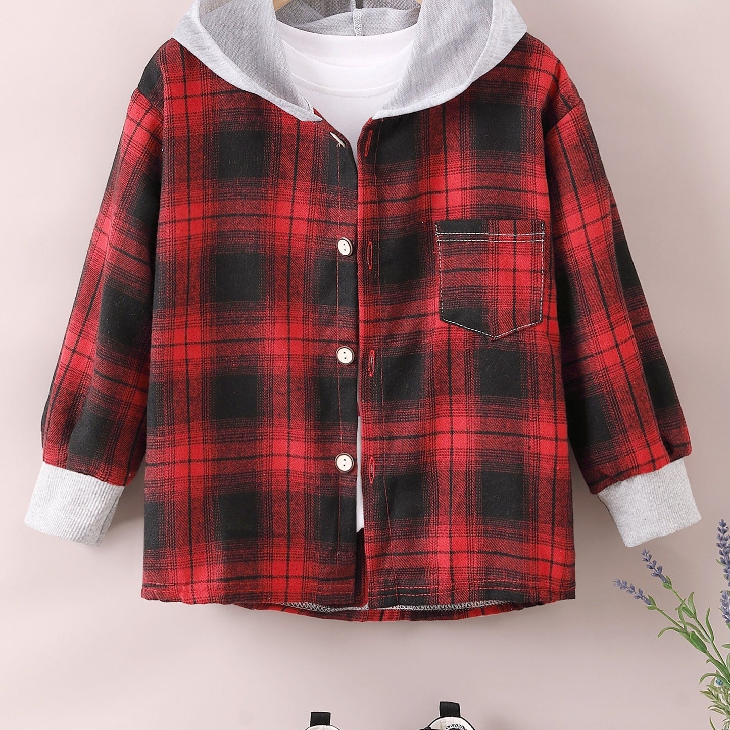 gbolsos Boys Fashion Plaid Hooded Jacket, Long Sleeve Button Down Hooded Jacket, Kids Clothing