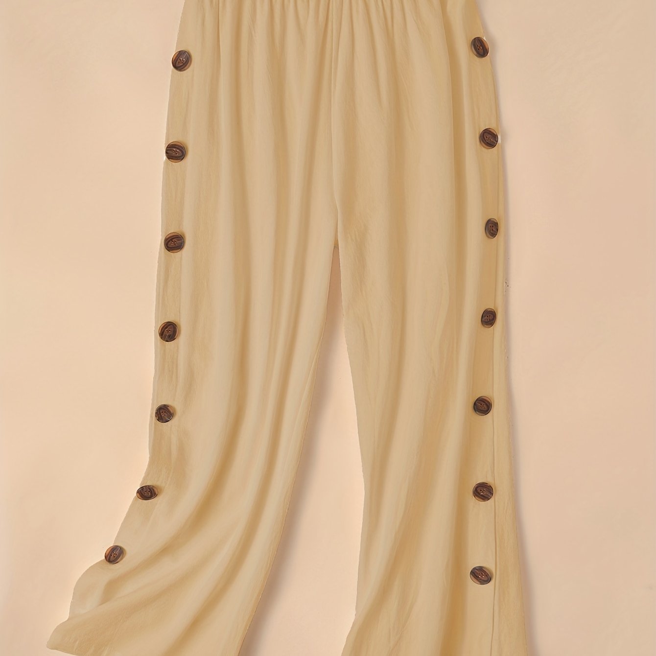 gbolsos Side Button Wide Leg Pants, Boho Casual Pants For Spring & Summer, Women's Clothing