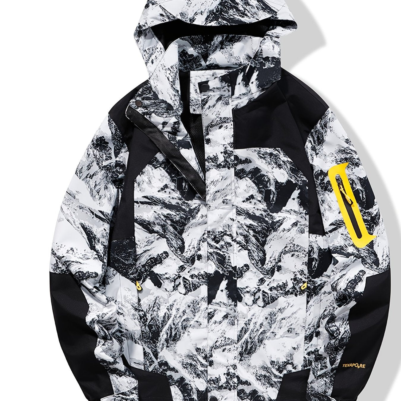 gbolsos Mountain Pattern Windbreaker Hooded Jacket, Men's Casual Zipper Pockets Jacket For Outdoor Activities