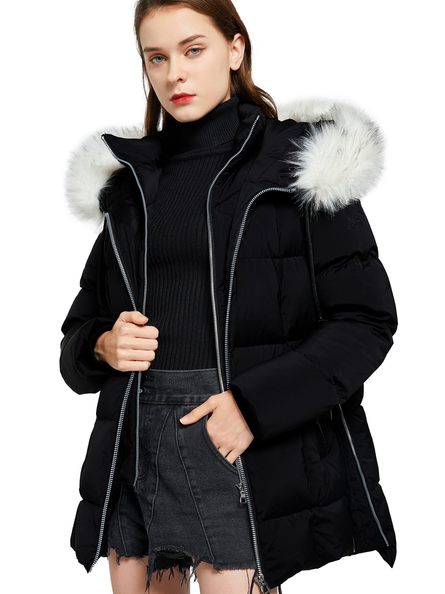 gbolsos Women's Winter Overcoat Jacket, Mid-Length Waist Solid Color Hooded Collar Padded Coats Top