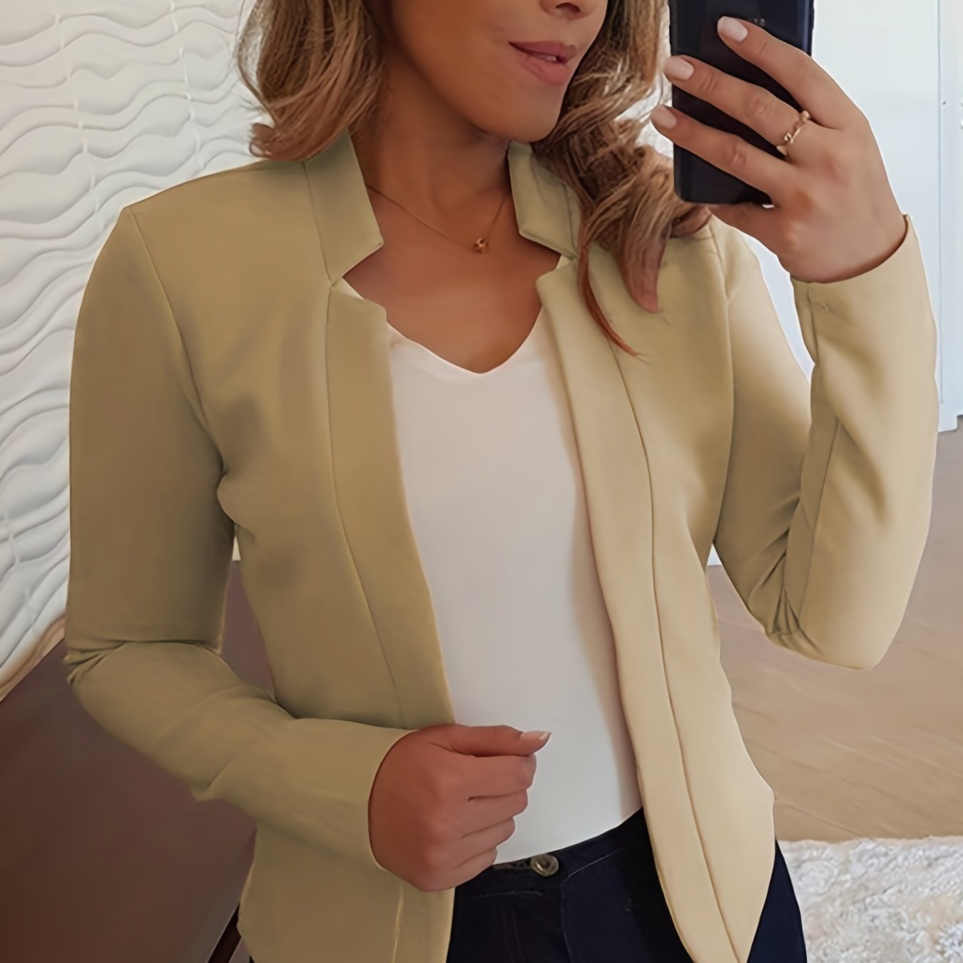 gbolsos Solid Split Open Front Blazer, Elegant Long Sleeve Blazer, Elegant & Stylish Tops For Office & Work, Women's Clothing