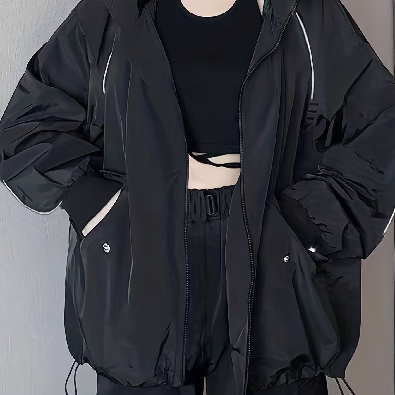 gbolsos Solid Hooded Jacket, Casual Zip Up Long Sleeve Outerwear With Pocket, Women's Clothing