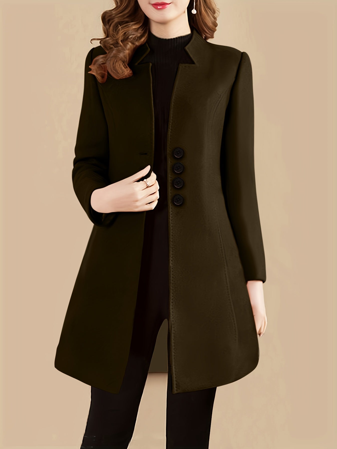 gbolsos Single Breasted Solid Coat, Elegant Long Sleeve Versatile Outerwear, Women's Clothing