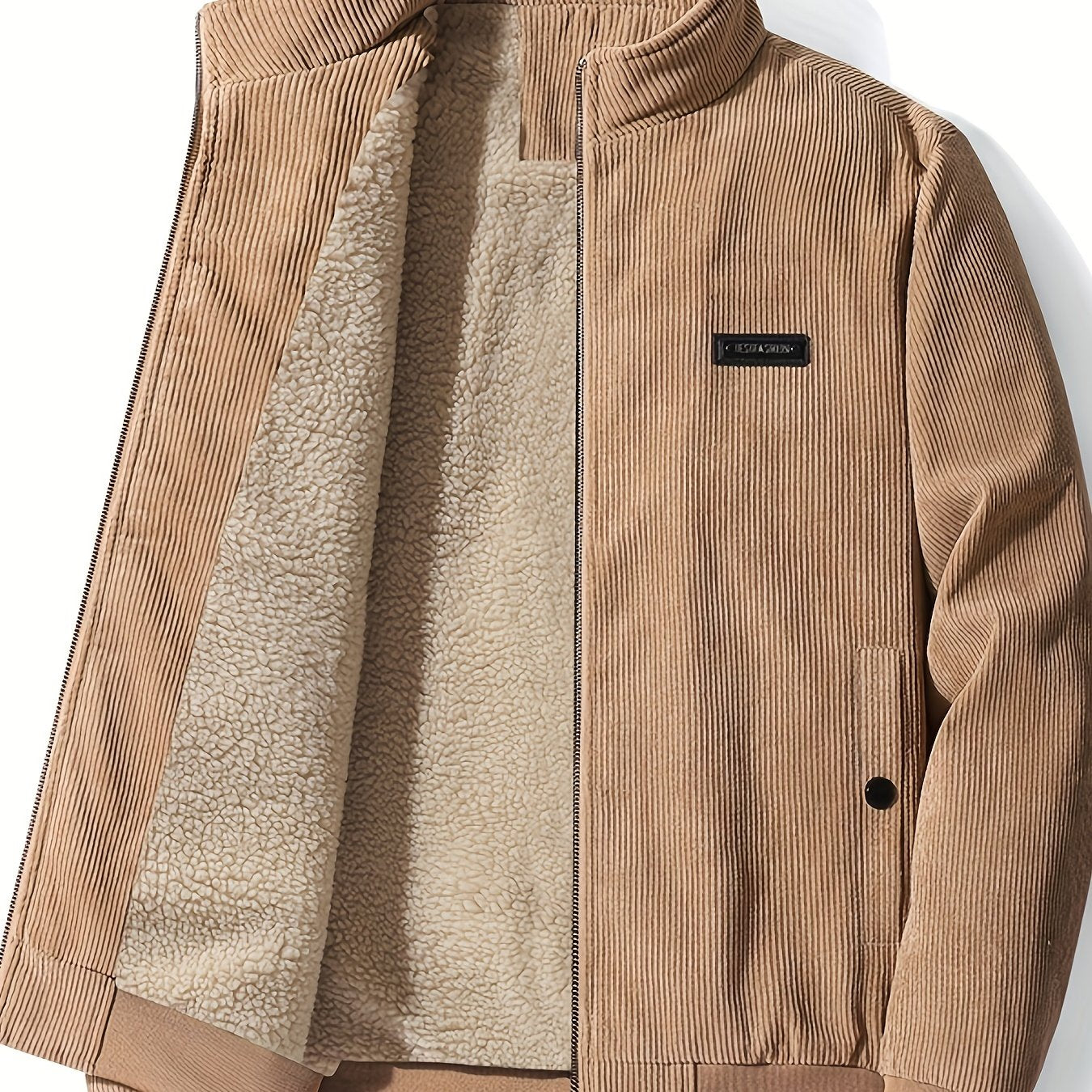 gbolsos Warm Fleece Corduroy Jacket, Vintage Style Stand Collar Stretch Jacket Coat For Fall Winter