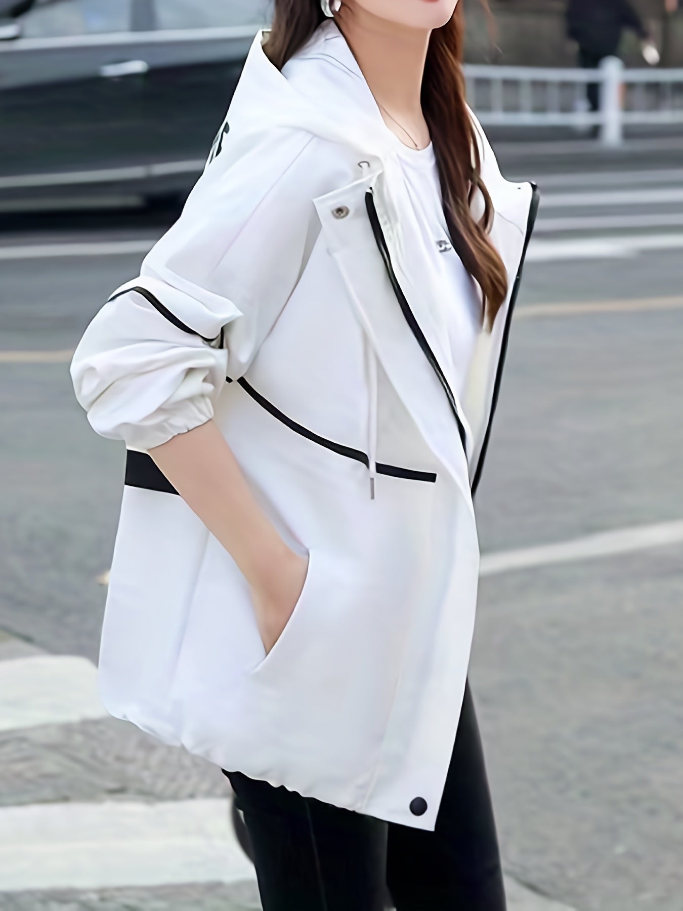 gbolsos Drawstring Pocket Hooded Jacket, Casual Long Sleeve Jacket For Spring & Fall, Women's Clothing