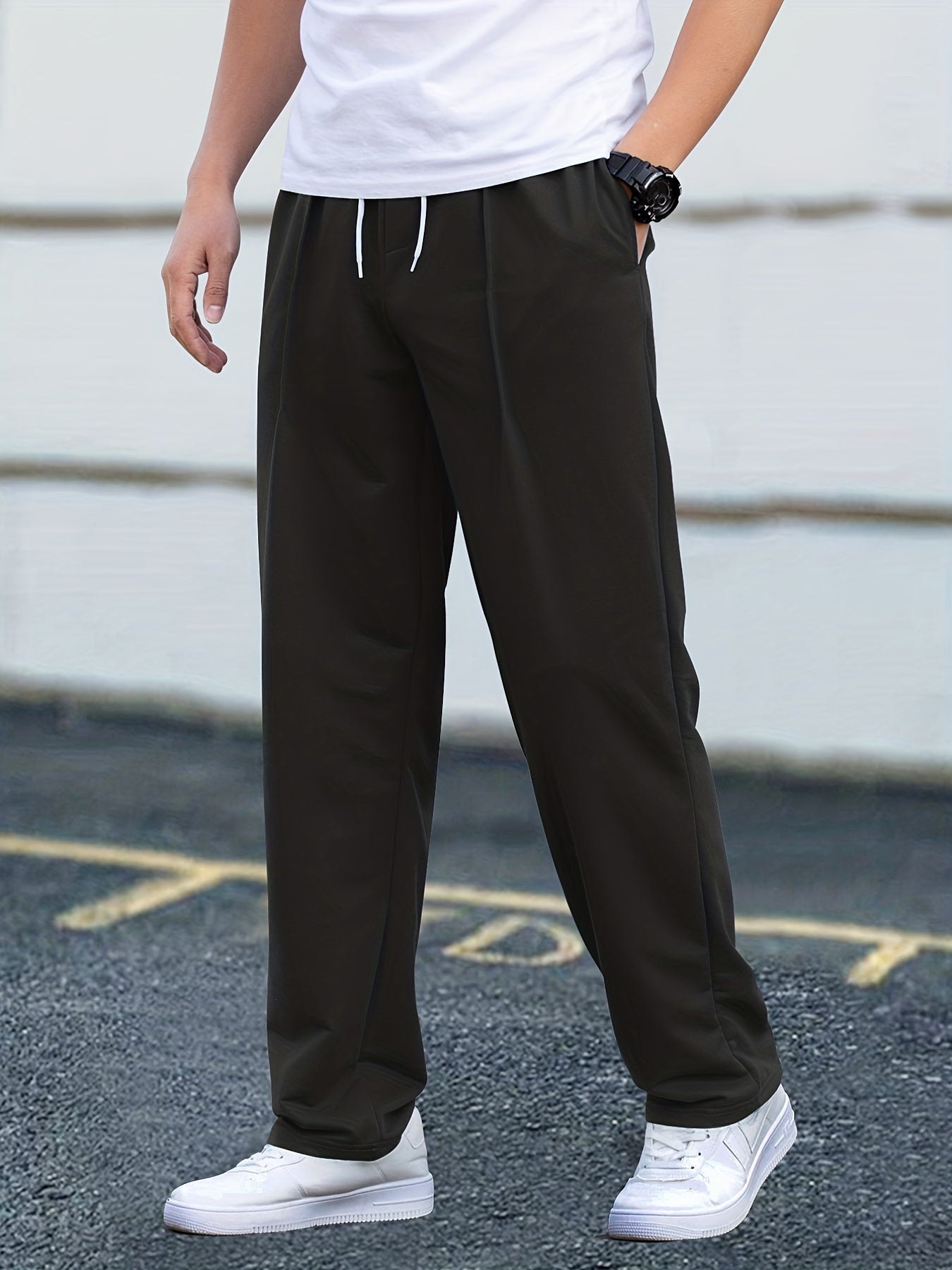 gbolsos Men's Casual Pants Drawstring Waist Straight Leg Work Track Pants