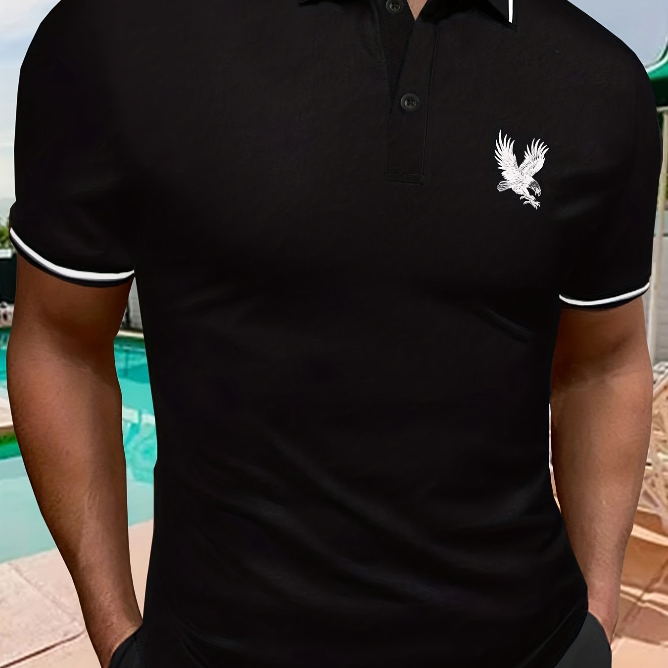 gbolsos Casual Short Sleeves Button Up Graphic Polo Shirts, V-neck Tops Pullovers, Men's Clothing For Summer