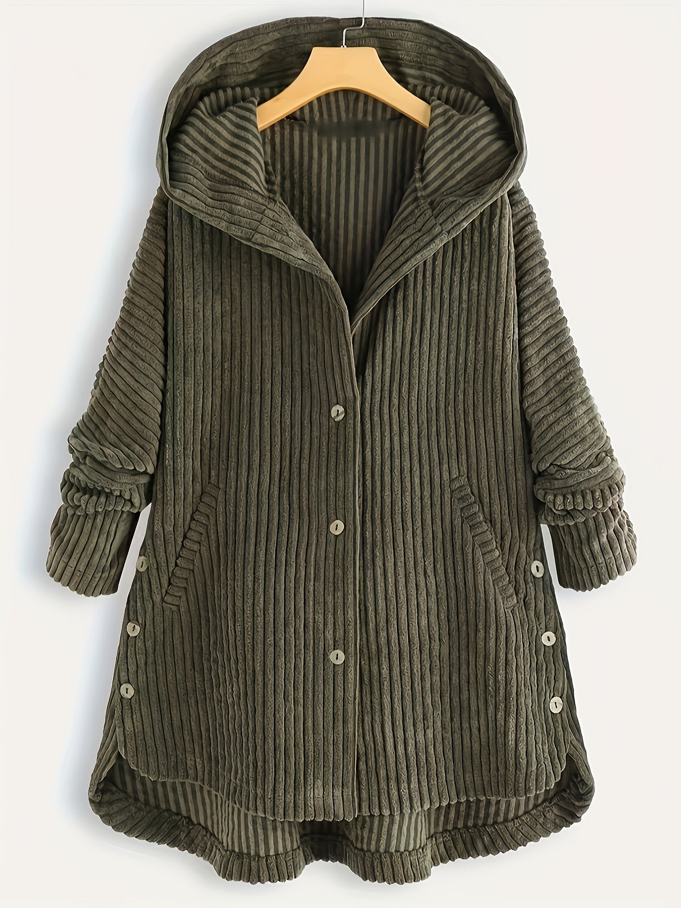 gbolsos Button Front Hooded Coat, Casual Solid Long Sleeve Outerwear, Women's Clothing