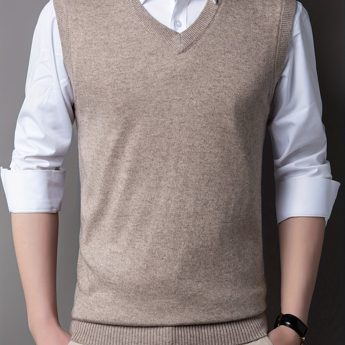 gbolsos Casual Knitted Pullover, V-neck Sleeveless Thermal Jacket, Wool Vest, Men's Tank Top For Autumn And Winter