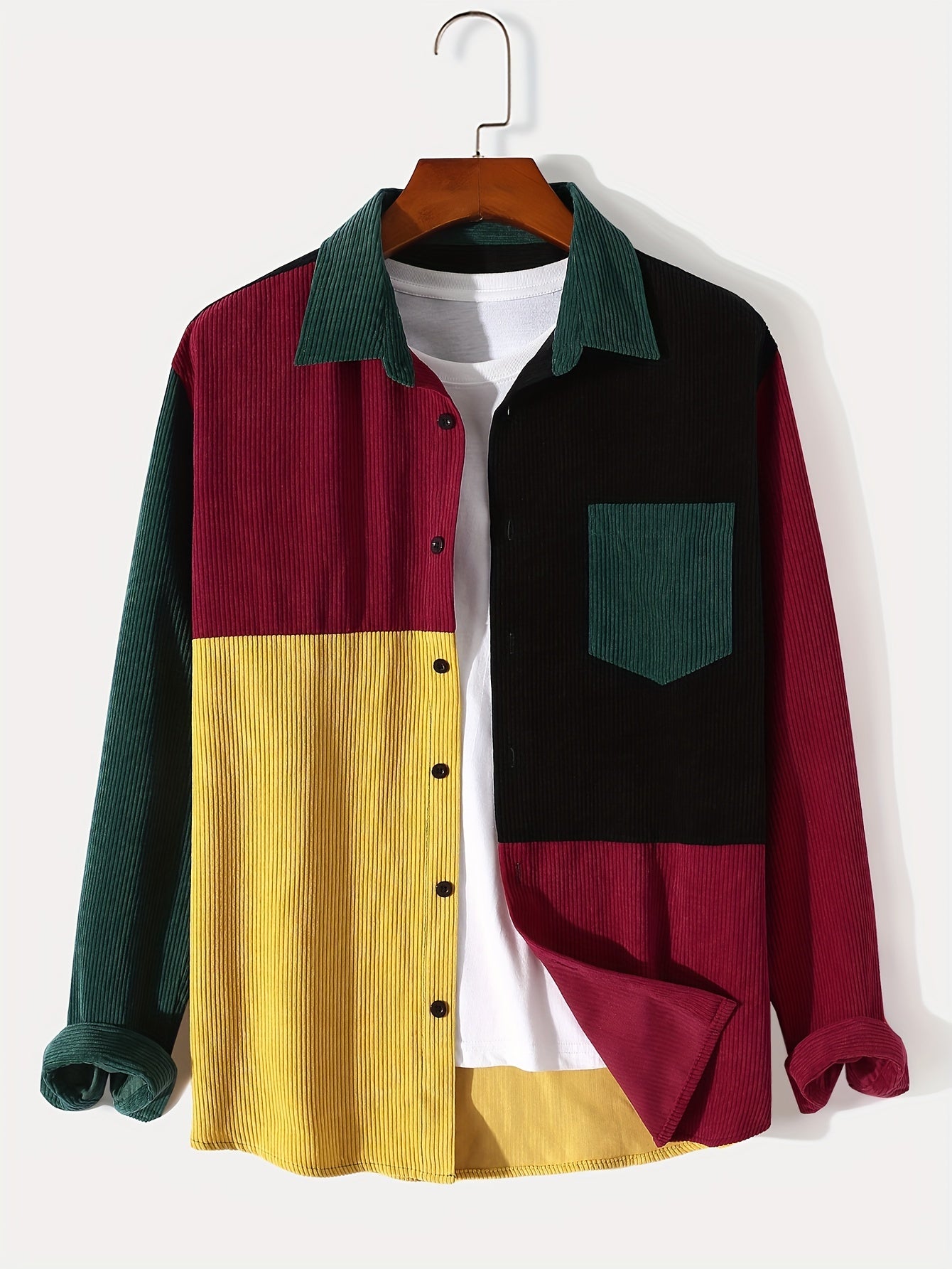 gbolsos Fashionable And Simple Men's Long Sleeve Multicolor Patchwork Casual Lapel Simple Jacket, Trendy And Versatile, Suitable For Dates