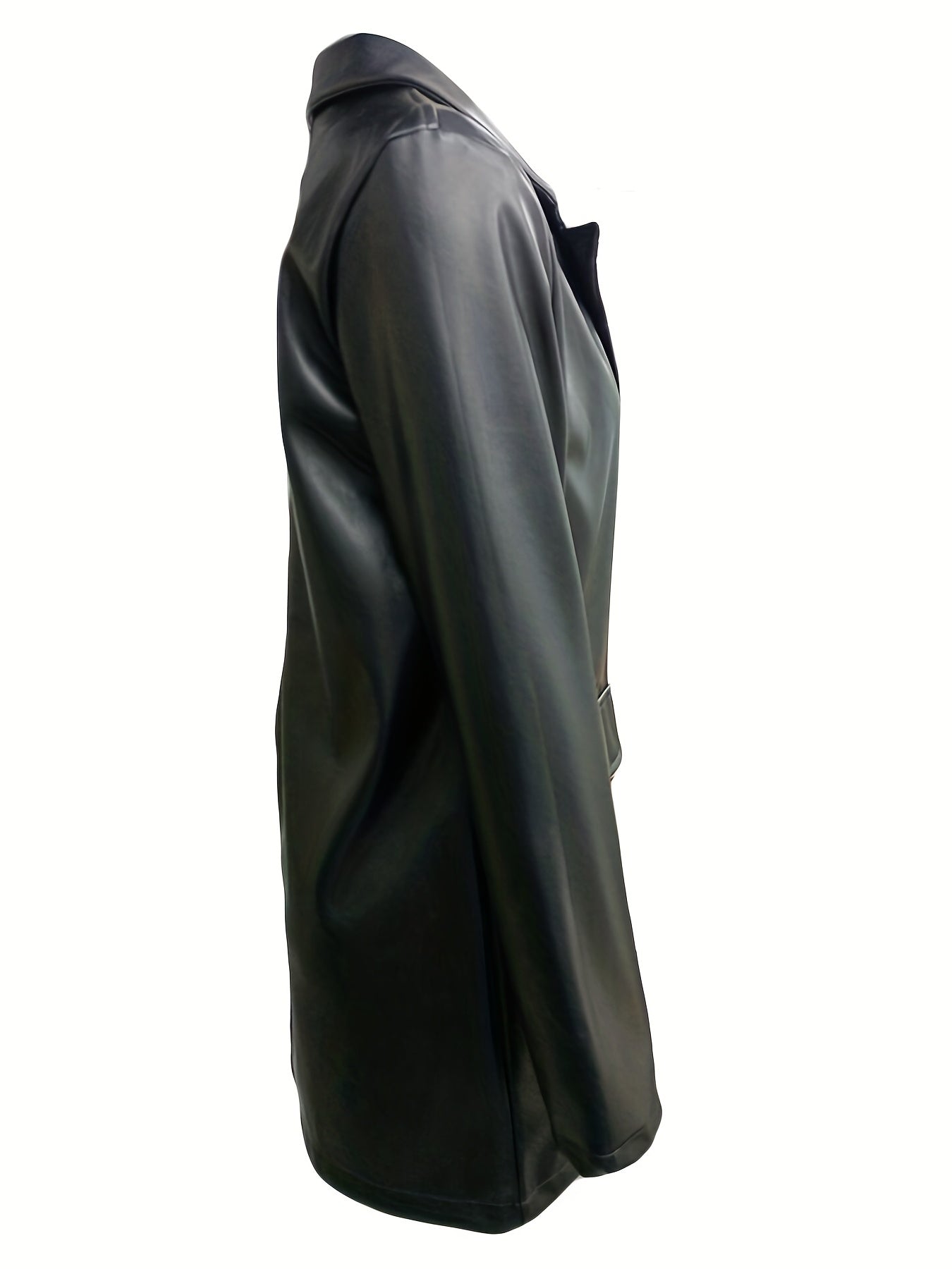 gbolsos Faux Leather Button Front Jacket, Stylish Long Sleeve Lapel Jacket For Fall & Winter, Women's Clothing
